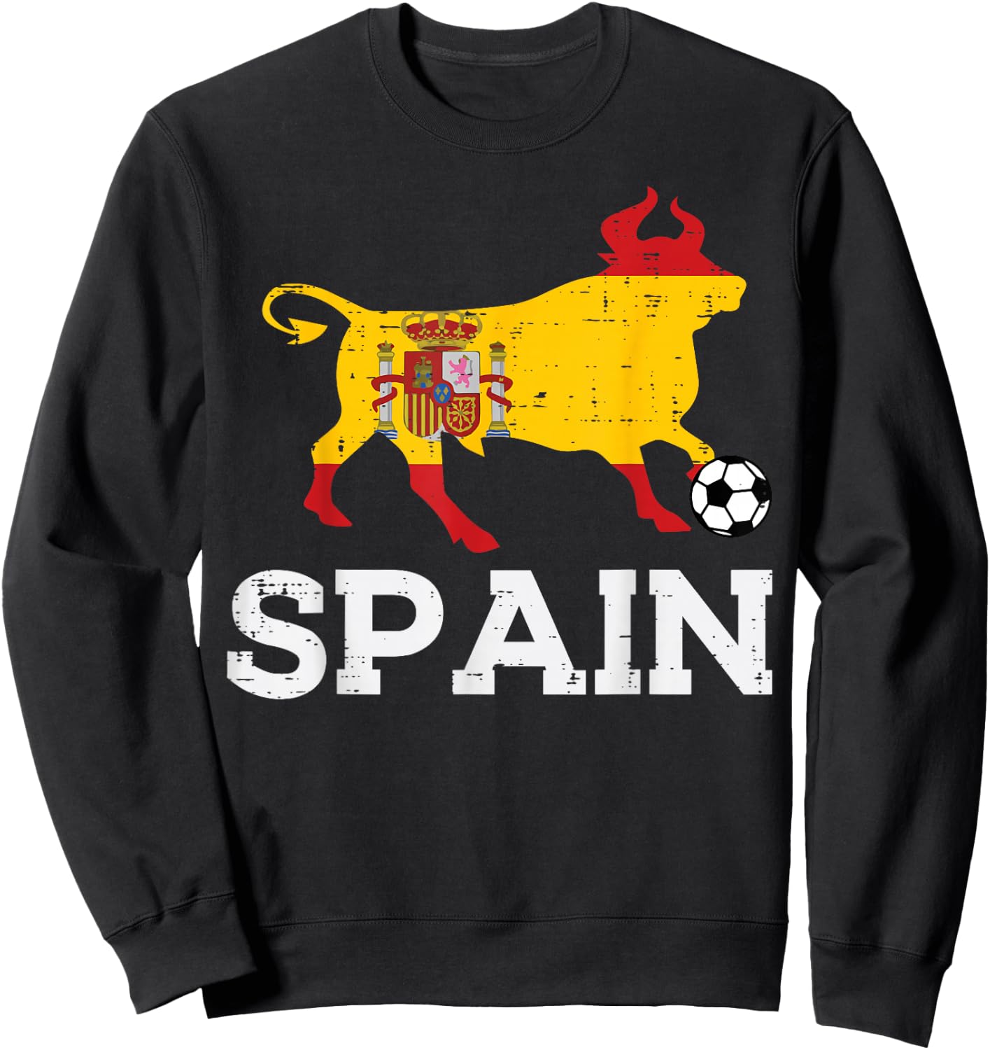 Spain Bull Spanish Soccer Ball Men Women Kids Boys Girls Sweatshirt - Sweatshirt | Black
