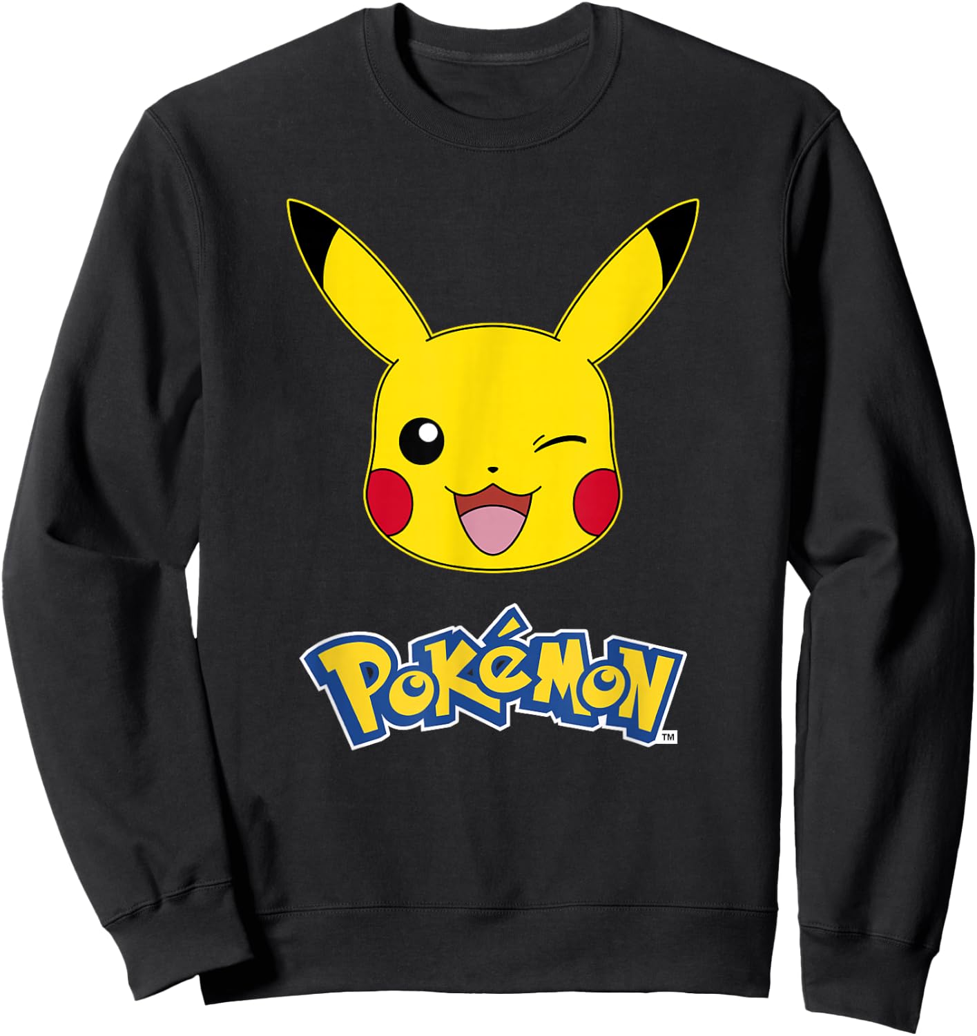 Pokémon Pikachu Wink Cute Face Official Logo Sweatshirt - Sweatshirt | Black