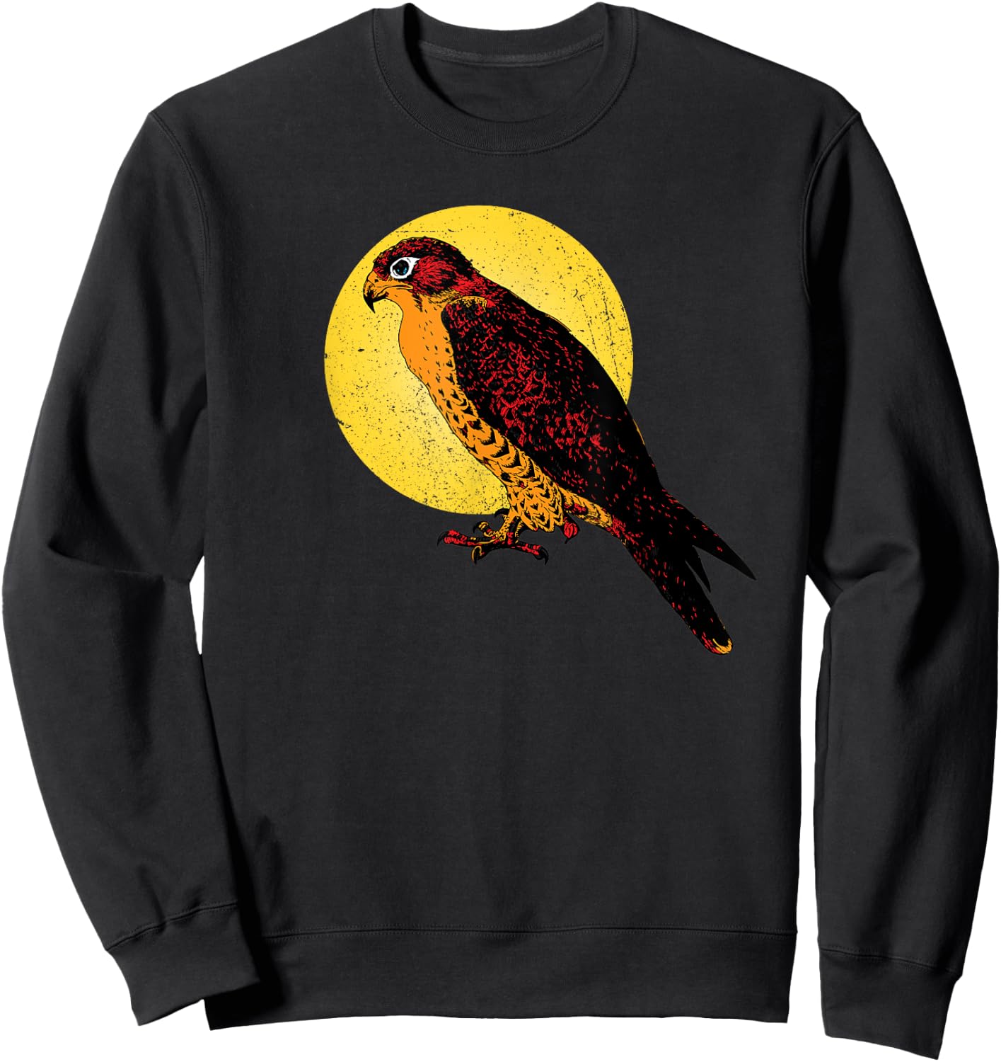 Happy Halloween Orange Falcon Hawk Yellow Moon Light Graphic Sweatshirt - Sweatshirt | Black