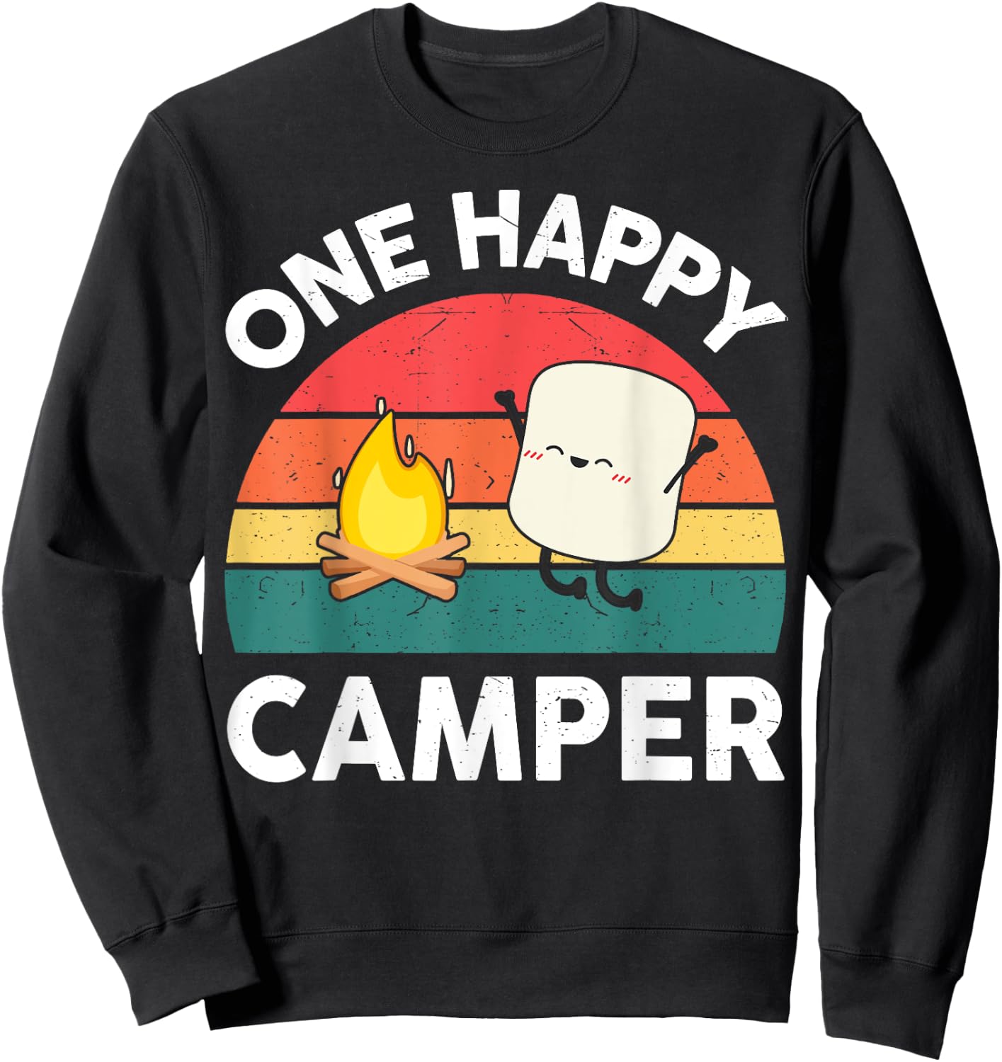 Cute One Happy Camper Kids Toddler Girl Marshmallow Camping Sweatshirt - Sweatshirt | Black
