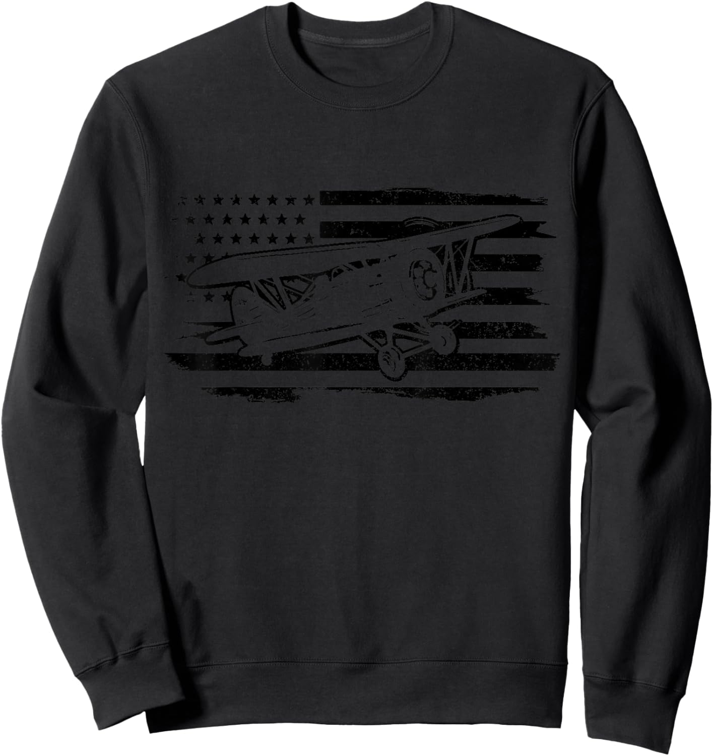 Airplane Pilot Vintage Flag Double Decker Aviation Sweatshirt - Sweatshirt | Black