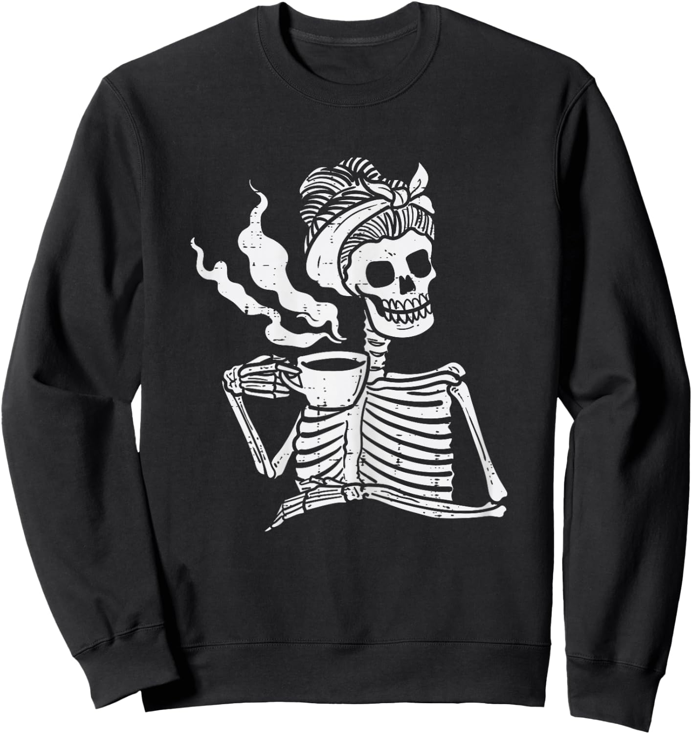 Skeleton Woman Mom Bun Coffee Funny Halloween Costume Women Sweatshirt - Sweatshirt | Black