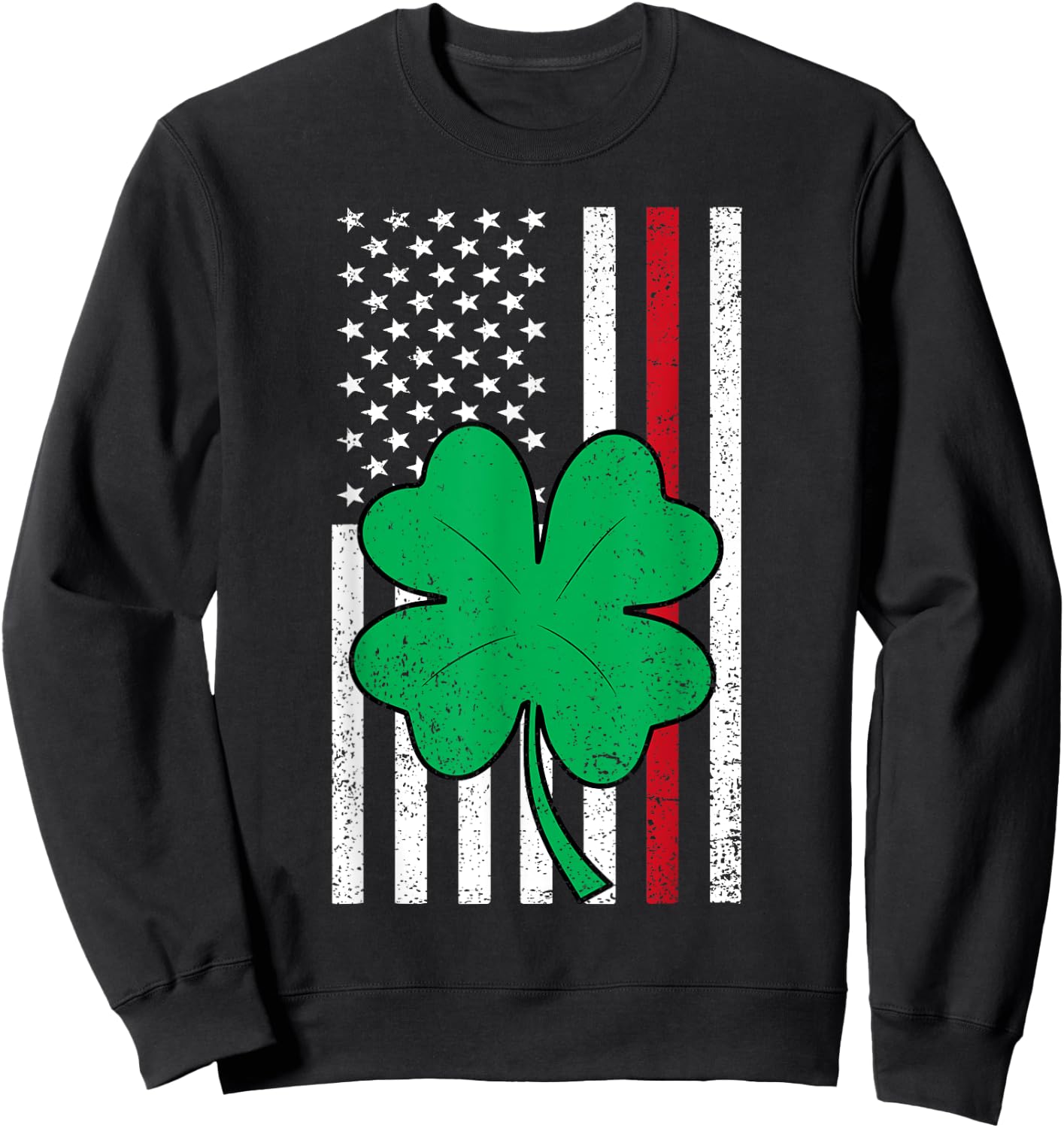 Shamrock American Flag Red Line St Patricks Day Firefighter Women Kids Men Sweatshirt - Sweatshirt | Black