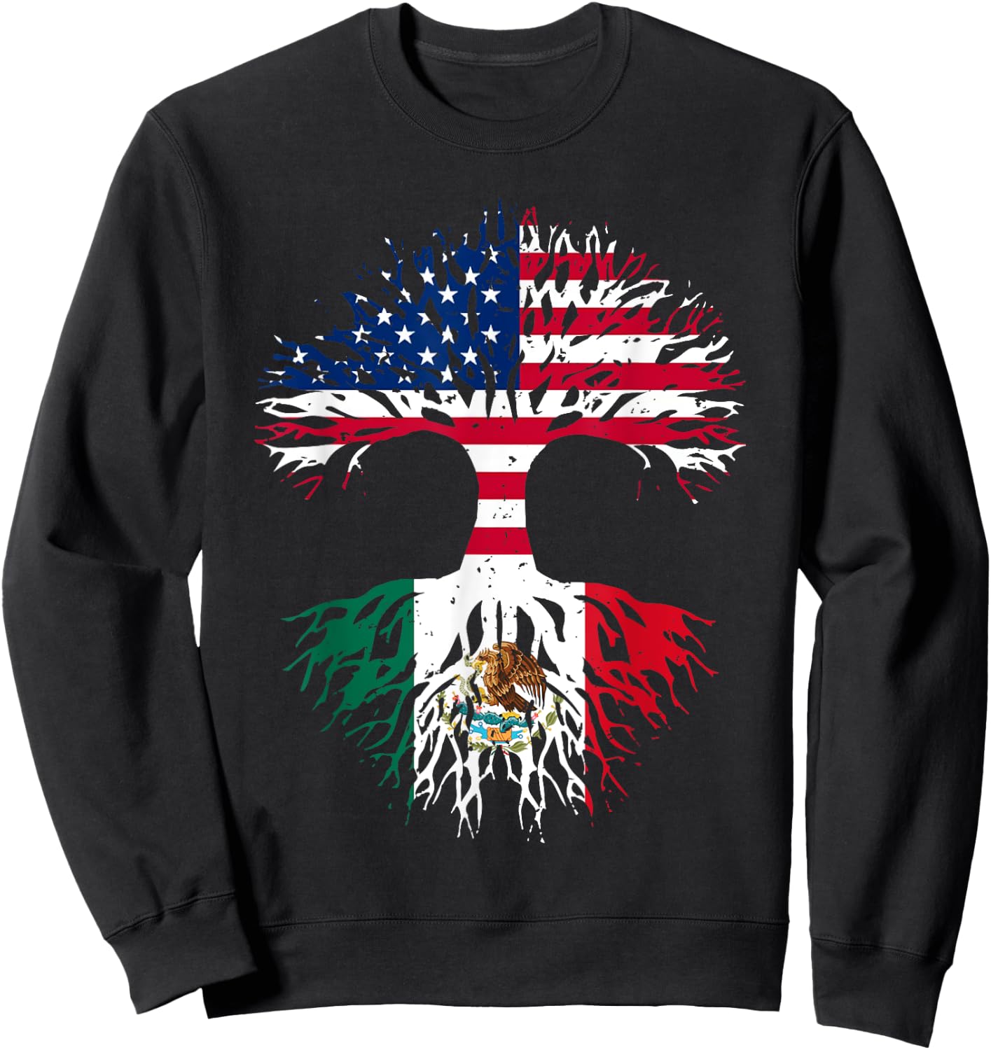 Mexican Roots American Grown Tree USA Flag Funny Mexico Flag Sweatshirt - Sweatshirt | Black