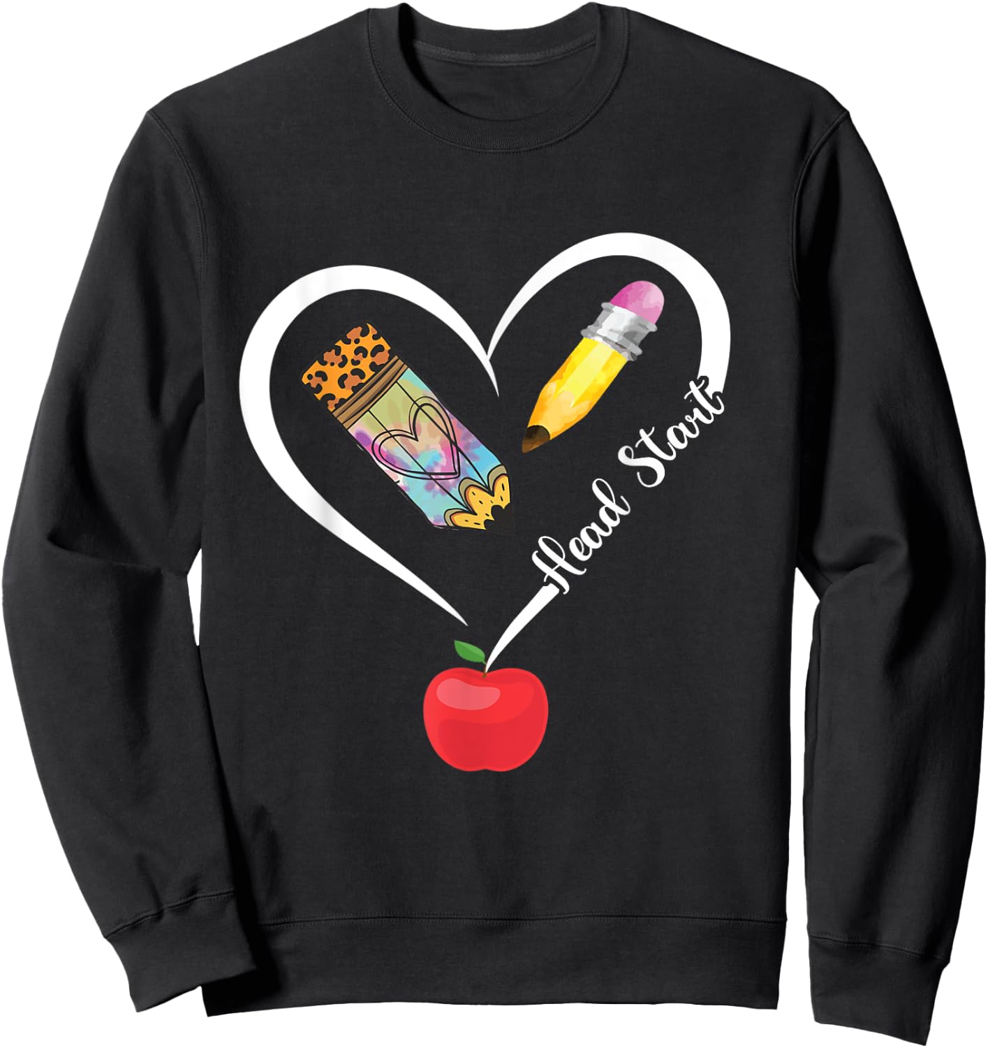 Head Start Teacher Heart Love Apple Headstart Teacher Sweatshirt - Sweatshirt | Black