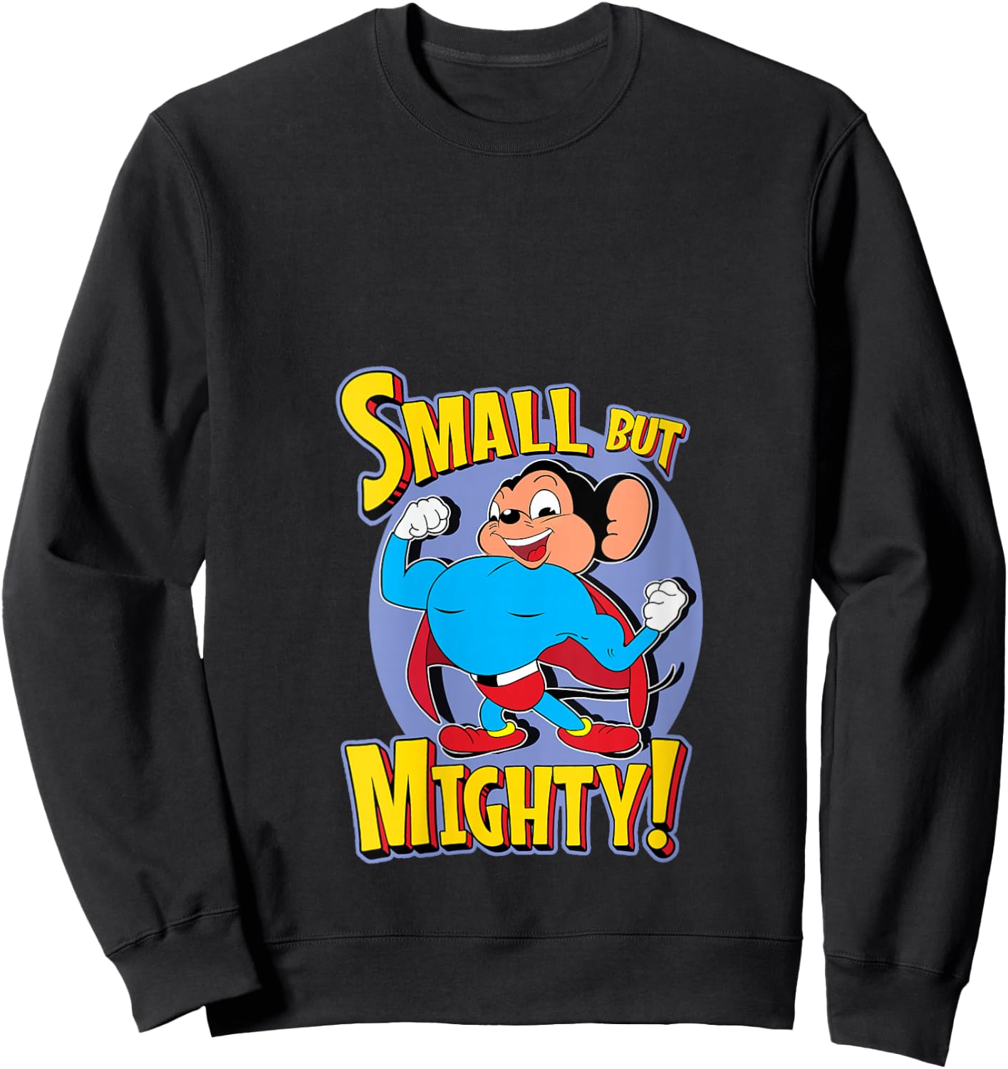 Superhero Mouse Cartoon in Cape Small But Mighty Super Hero V-Neck Sweatshirt - Sweatshirt | Black