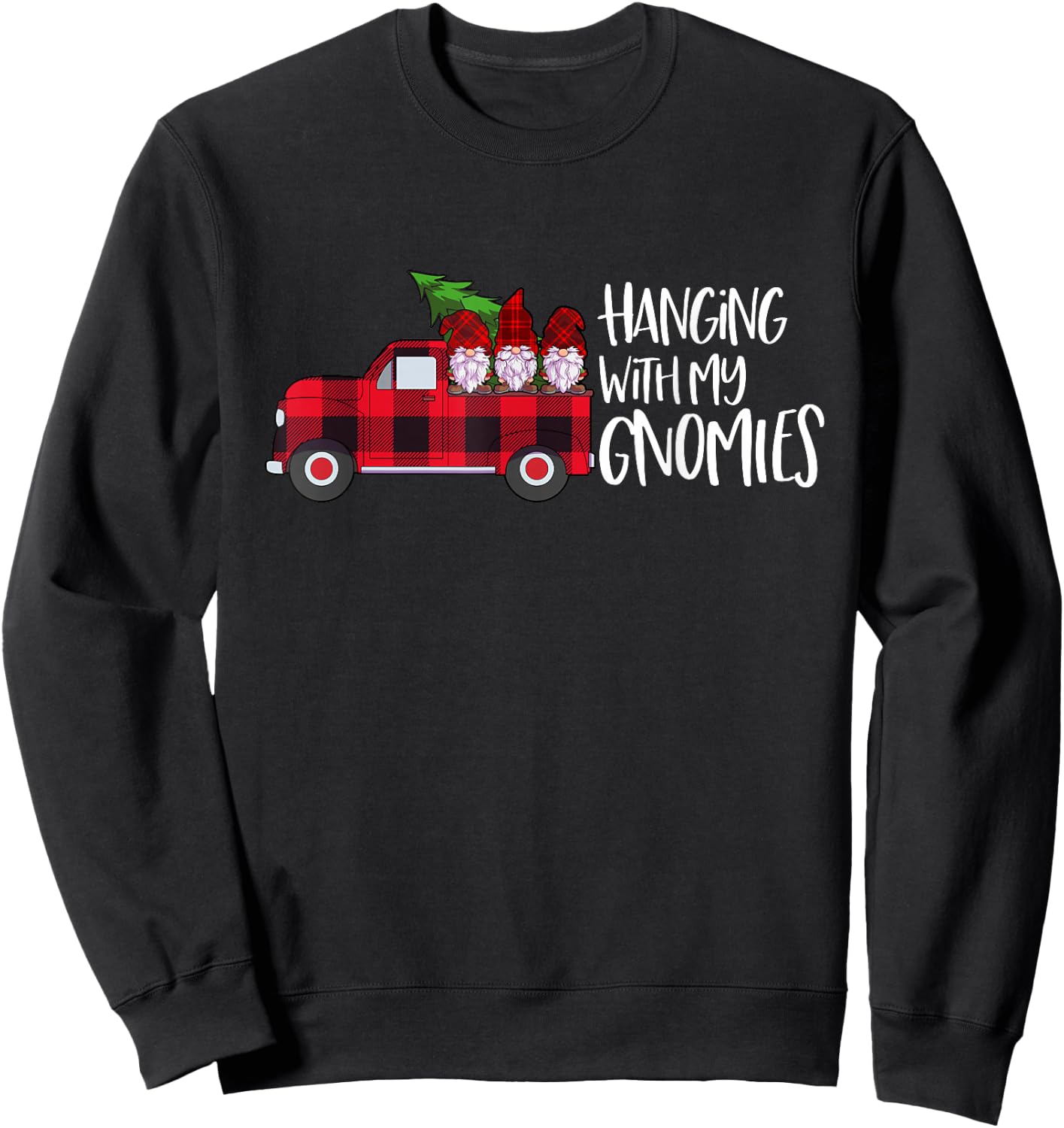 Hanging With My Gnomies Christmas Gnome Buffalo Plaid Red Sweatshirt - Sweatshirt | Black