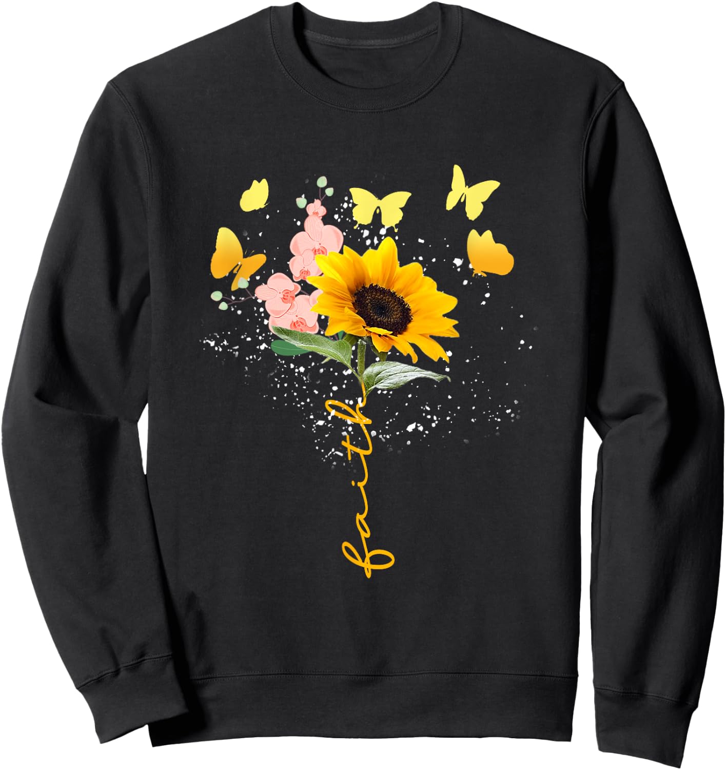 Vintage Faith Cross Sunflower Butterflies Flowers Christians Sweatshirt - Sweatshirt | Black