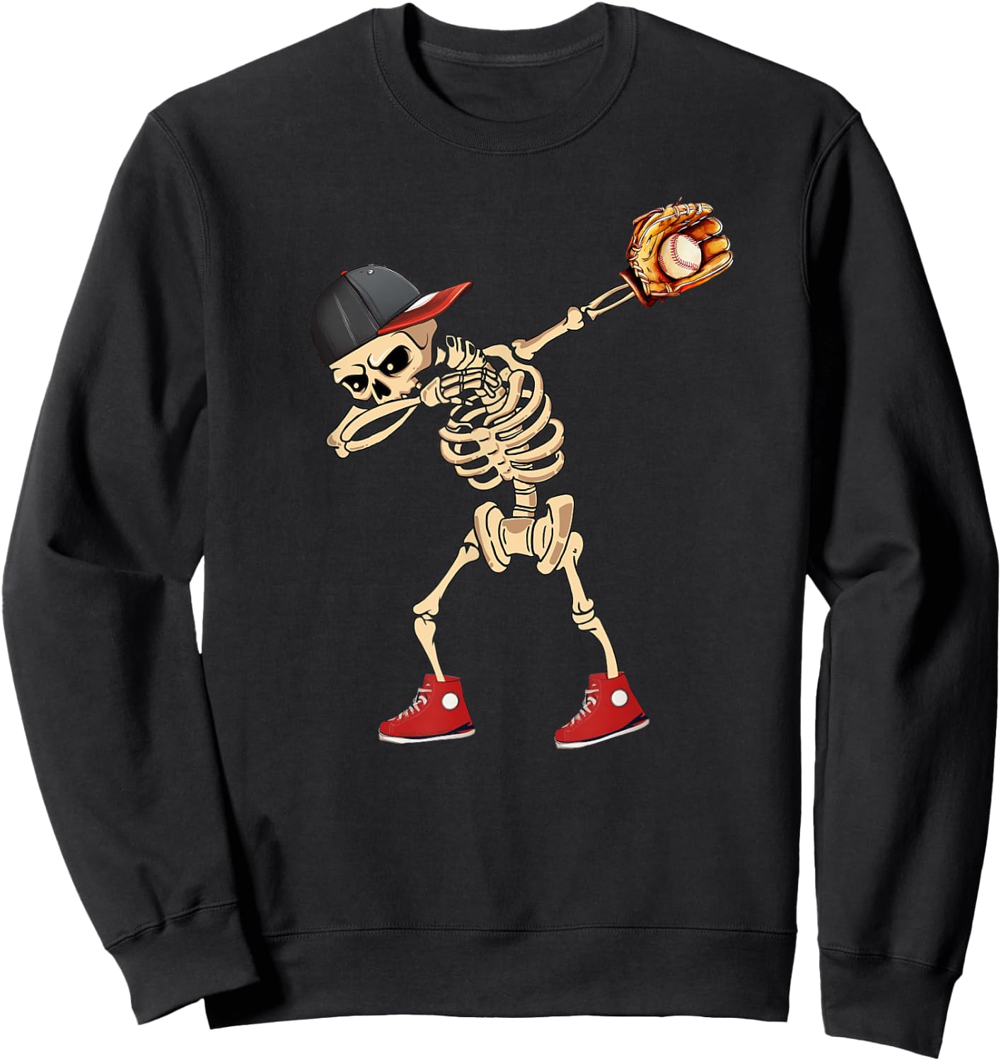 Baseball Player Catcher Pitcher with Mitt Dabbing Skeleton Sweatshirt - Sweatshirt | Black