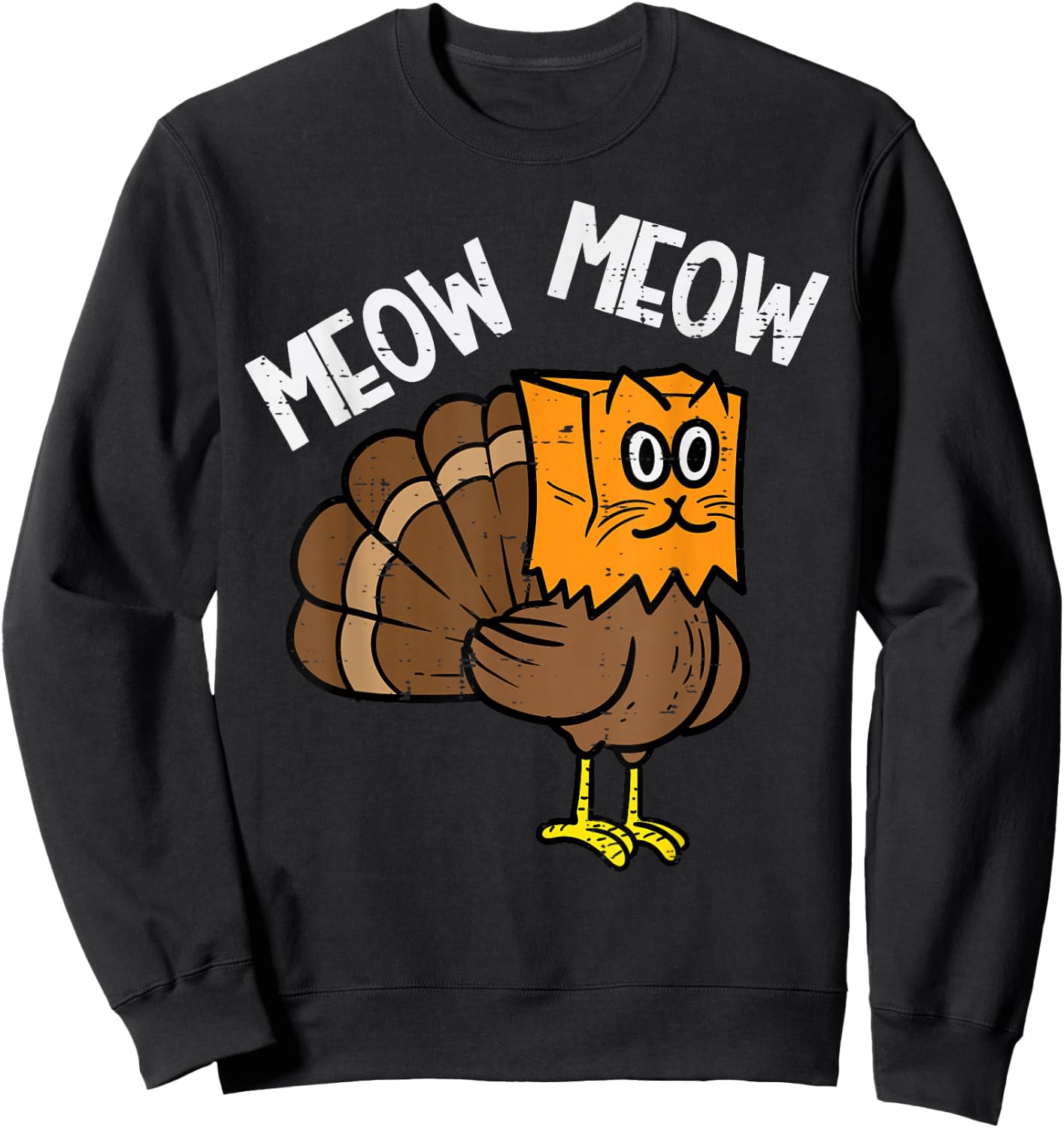 Turkey Paper Bag Meow Funny Thanksgiving Cat Men Women Kids Sweatshirt - Sweatshirt | Black