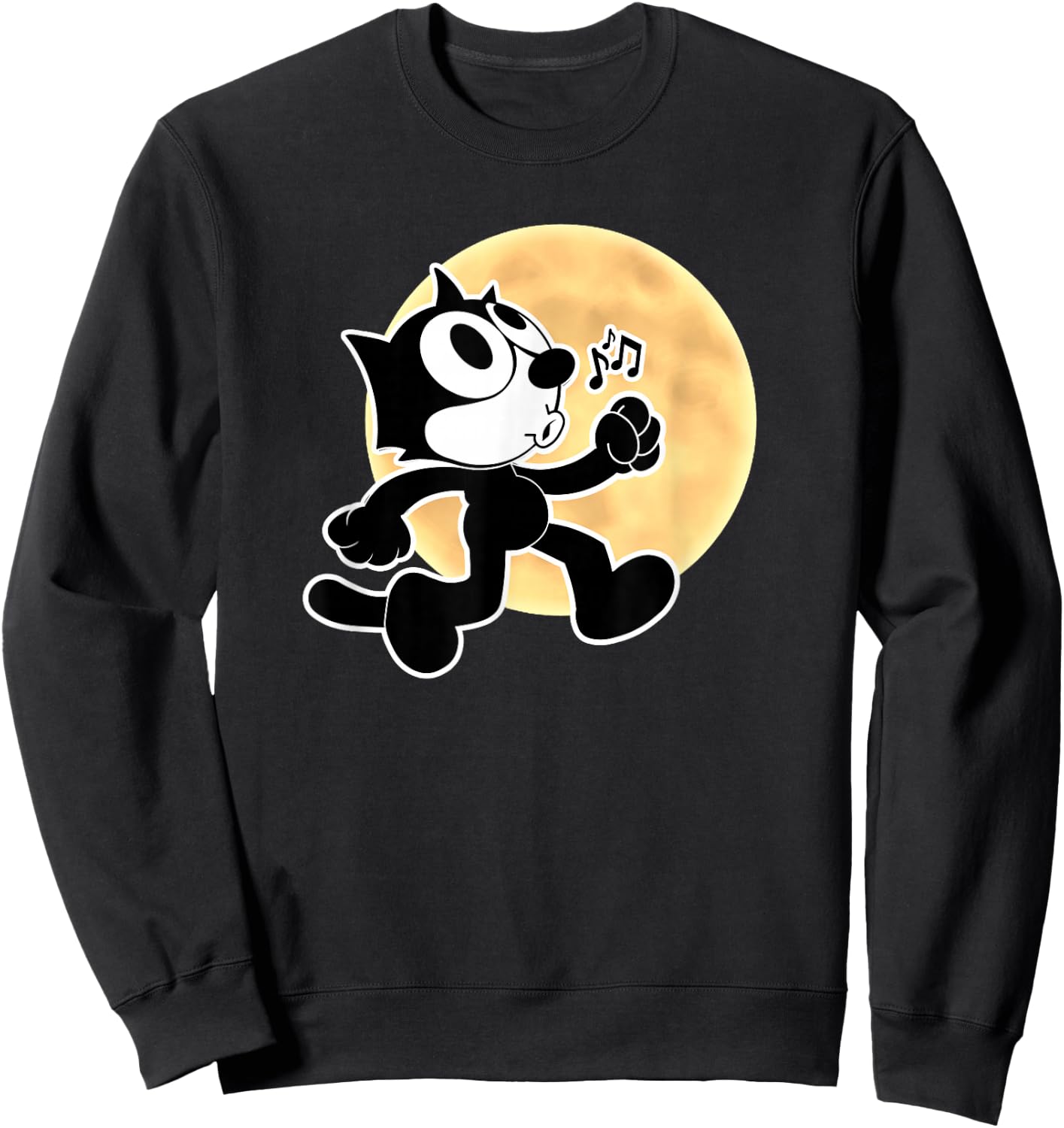 Felix Cartoon Whistling Music Notes Walking in Moonlight Sweatshirt - Sweatshirt | Black
