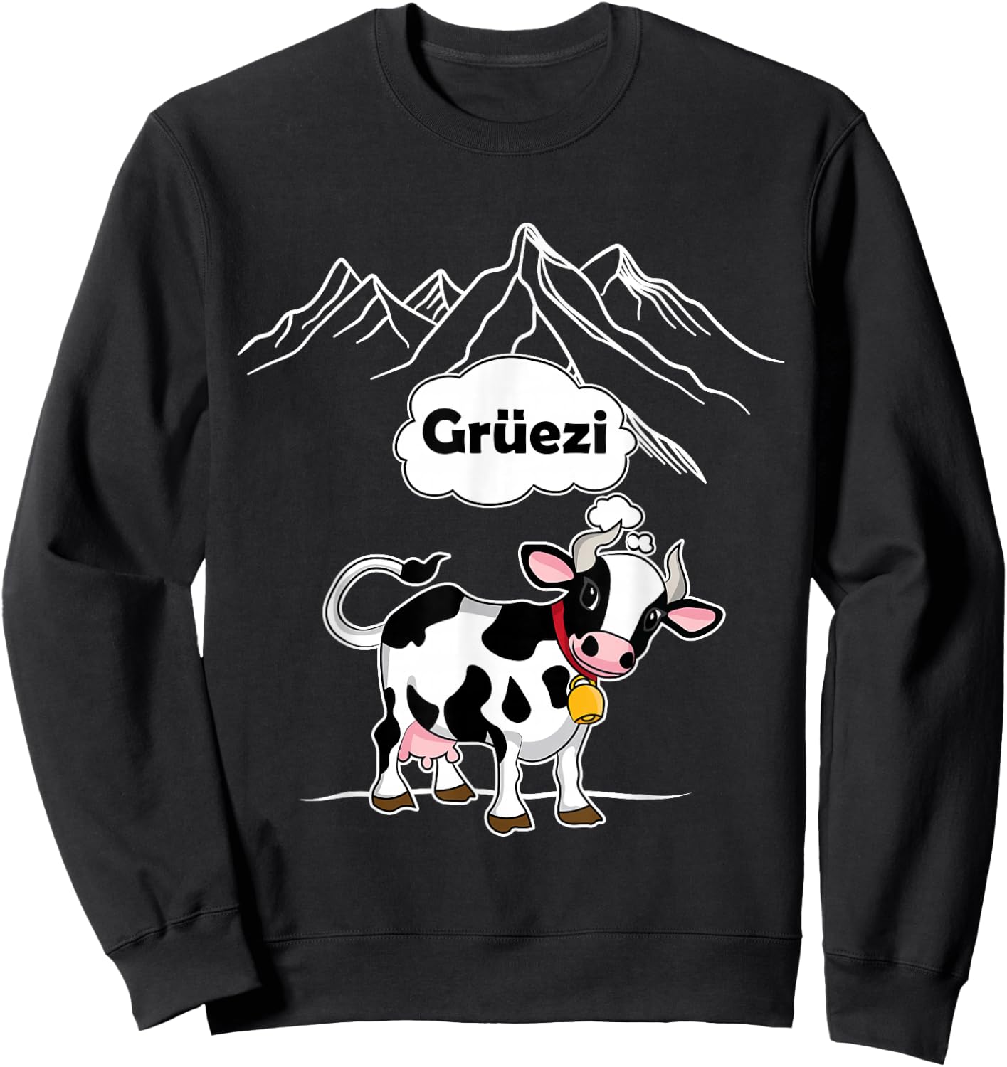 Switzerland Cow Gruezi Swiss German Mountains Sweatshirt - Sweatshirt | Black