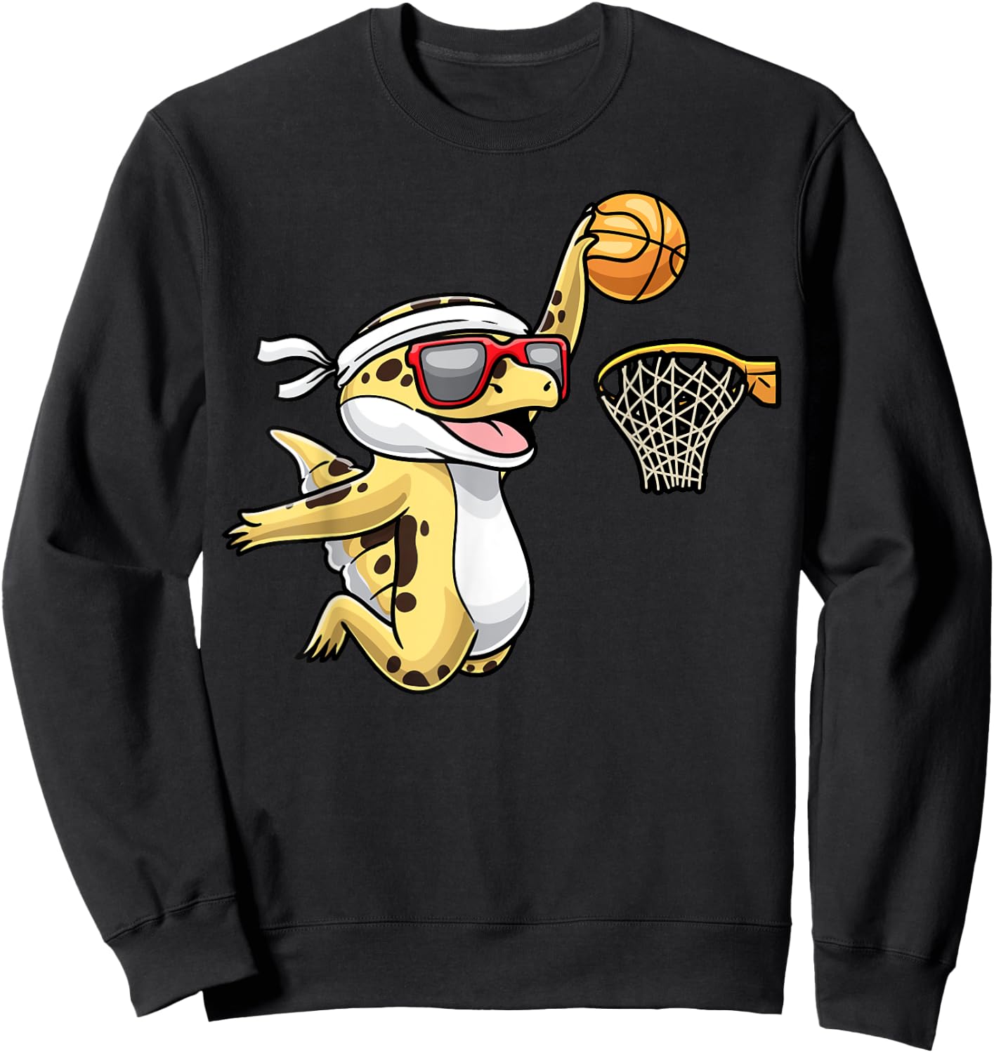 Common Leopard Gecko Playing Basketball Reptile Lizard Sweatshirt - Sweatshirt | Black