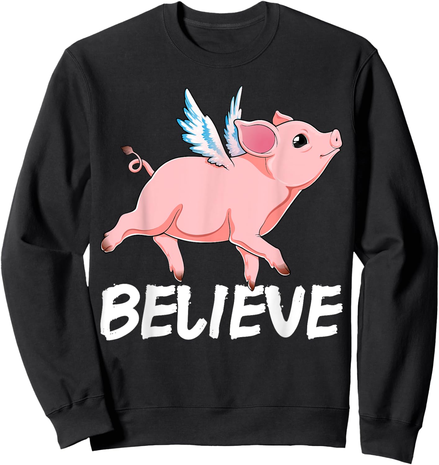 Flying Pig Believe Pigs Fly Believe Idiom Motivational Sweatshirt - Sweatshirt | Black