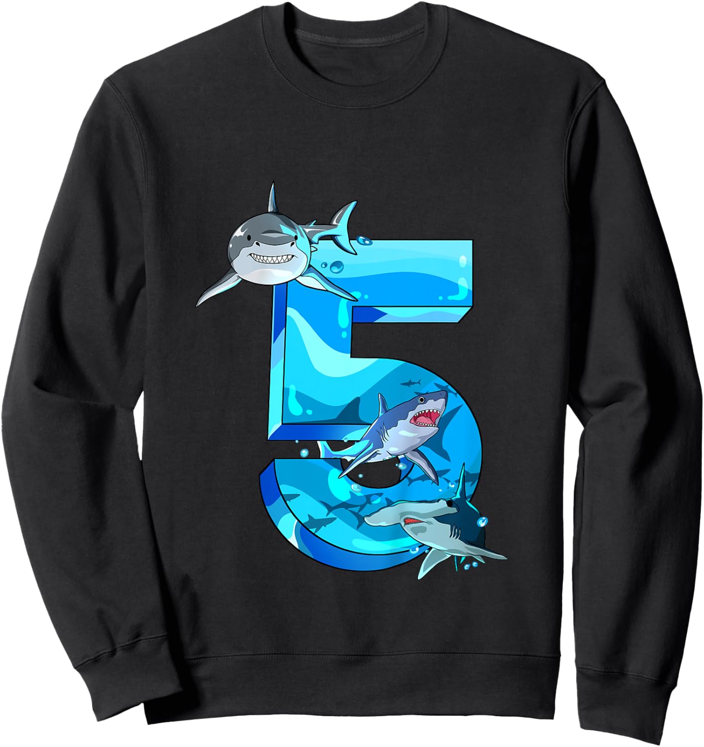 Kids Shark Boy 5 Years Birthday Child Children's Birthday Sweatshirt - Sweatshirt | Black