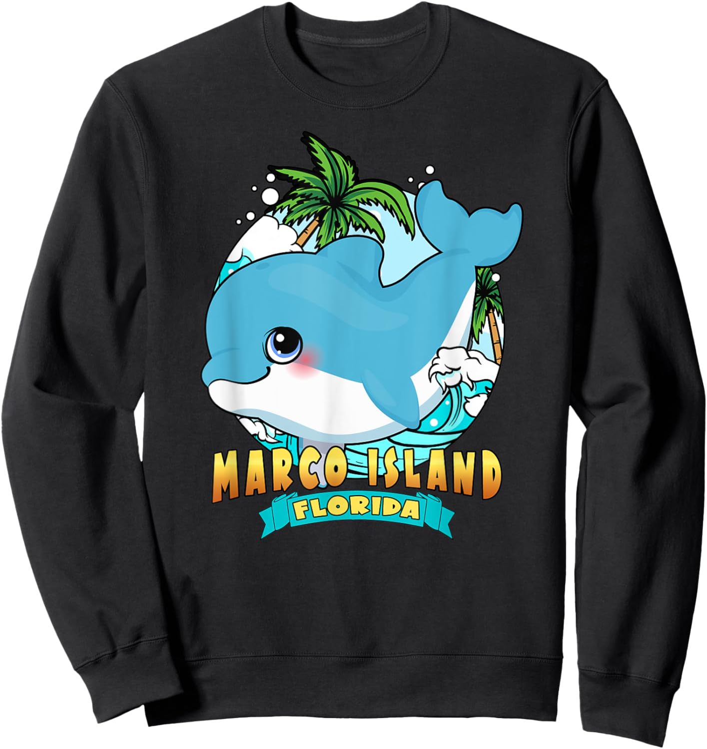 MARCO ISLAND FLORIDA | Cute Baby Dolphin Souvenir Sweatshirt - Sweatshirt | Black