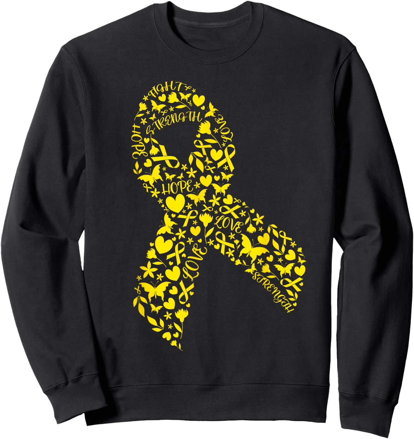 Word Art Yellow Ribbon Sarcoma Cancer Awareness Day Fighter Sweatshirt - Sweatshirt | Black