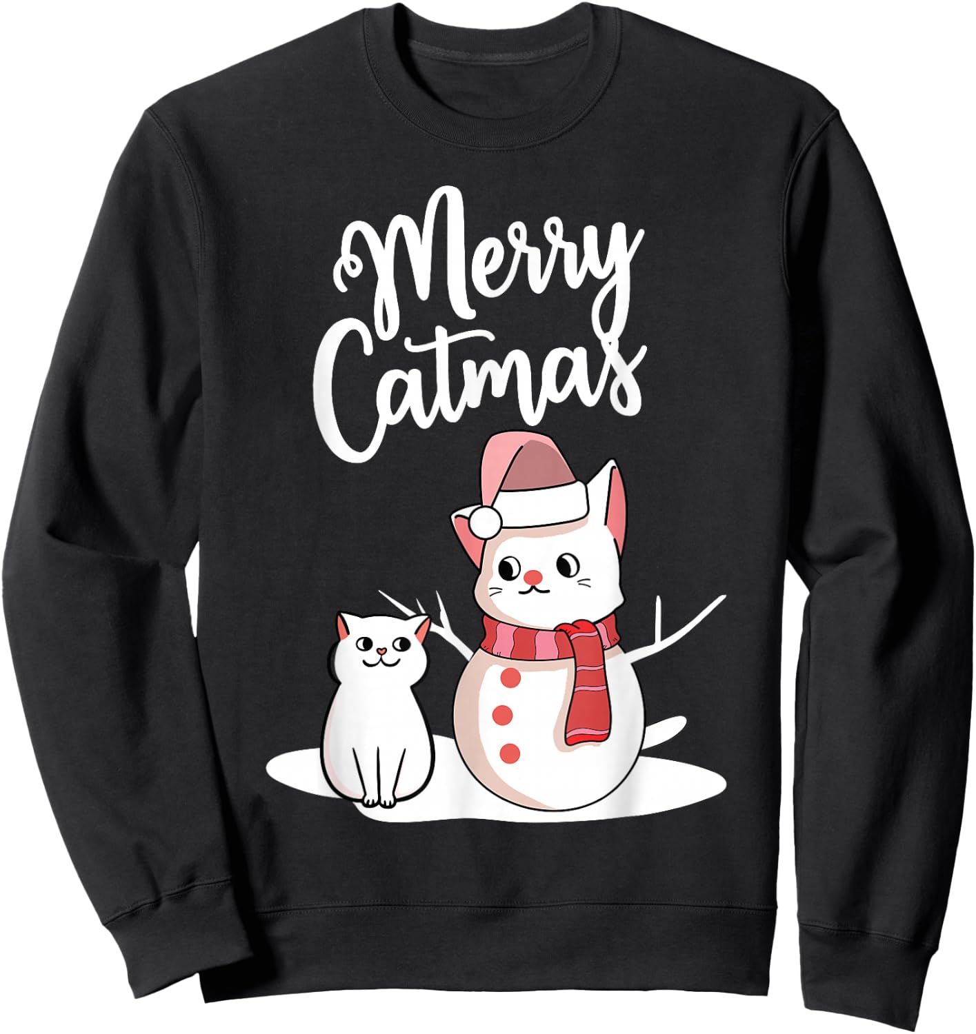 Funny Christmas Merry Catmas cat snowcat snowman graphic cat Sweatshirt - Sweatshirt | Black