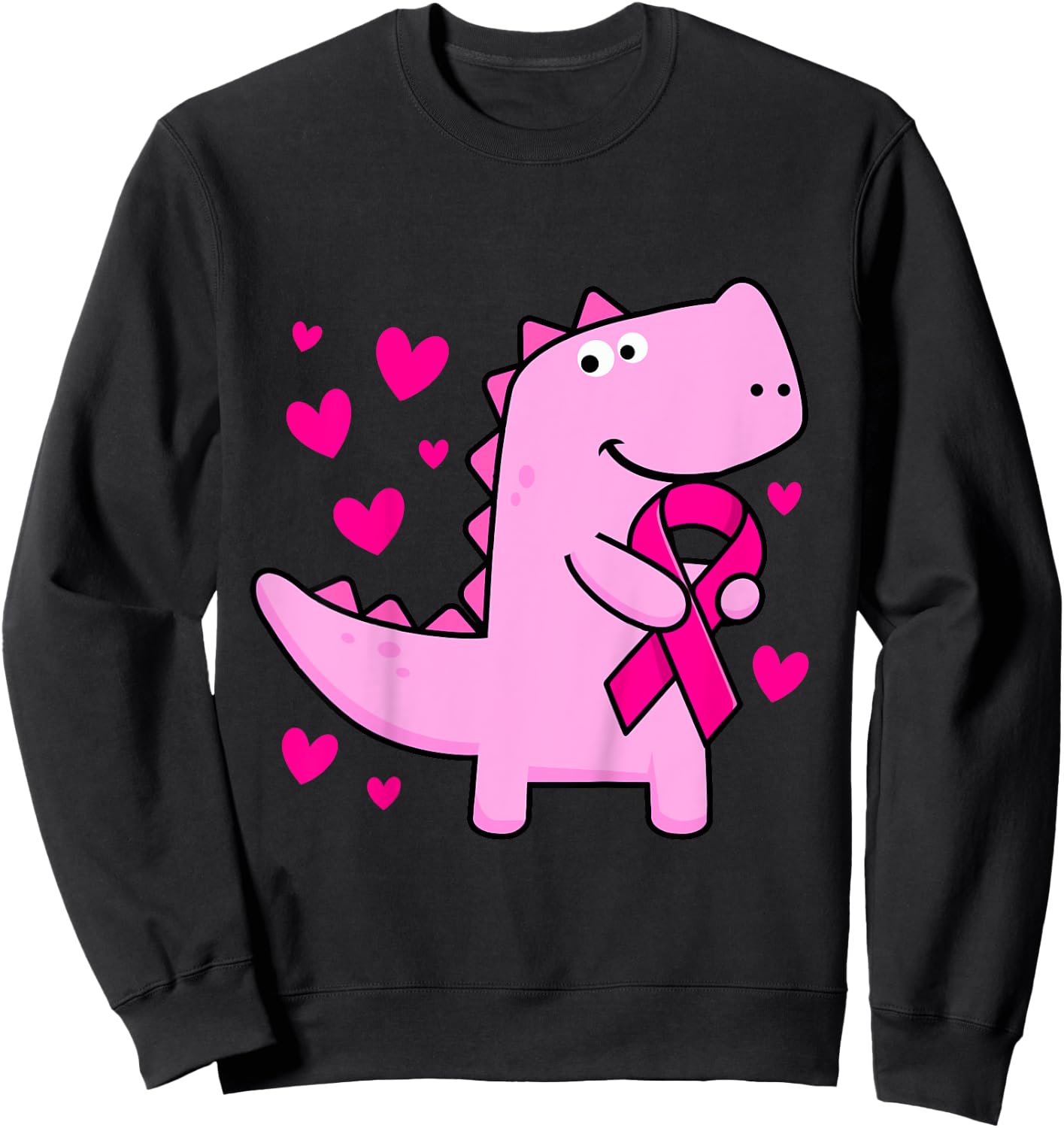 Kids Pink Ribbon T-Rex Kids Breast Cancer Awareness Boys Toddler Sweatshirt - Sweatshirt | Black