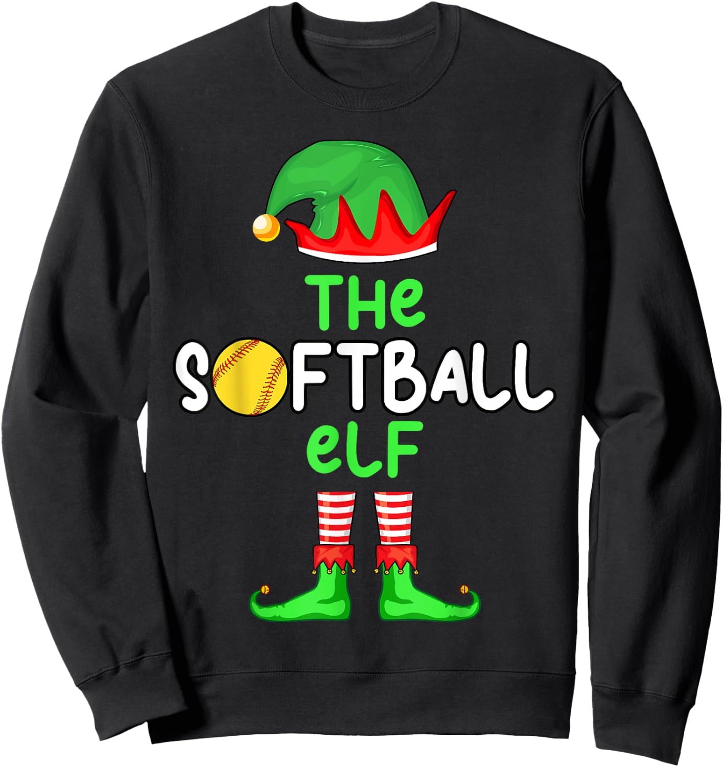 I'm The Softball Elf Christmas Family Matching Pajama Sweatshirt - Sweatshirt | Black