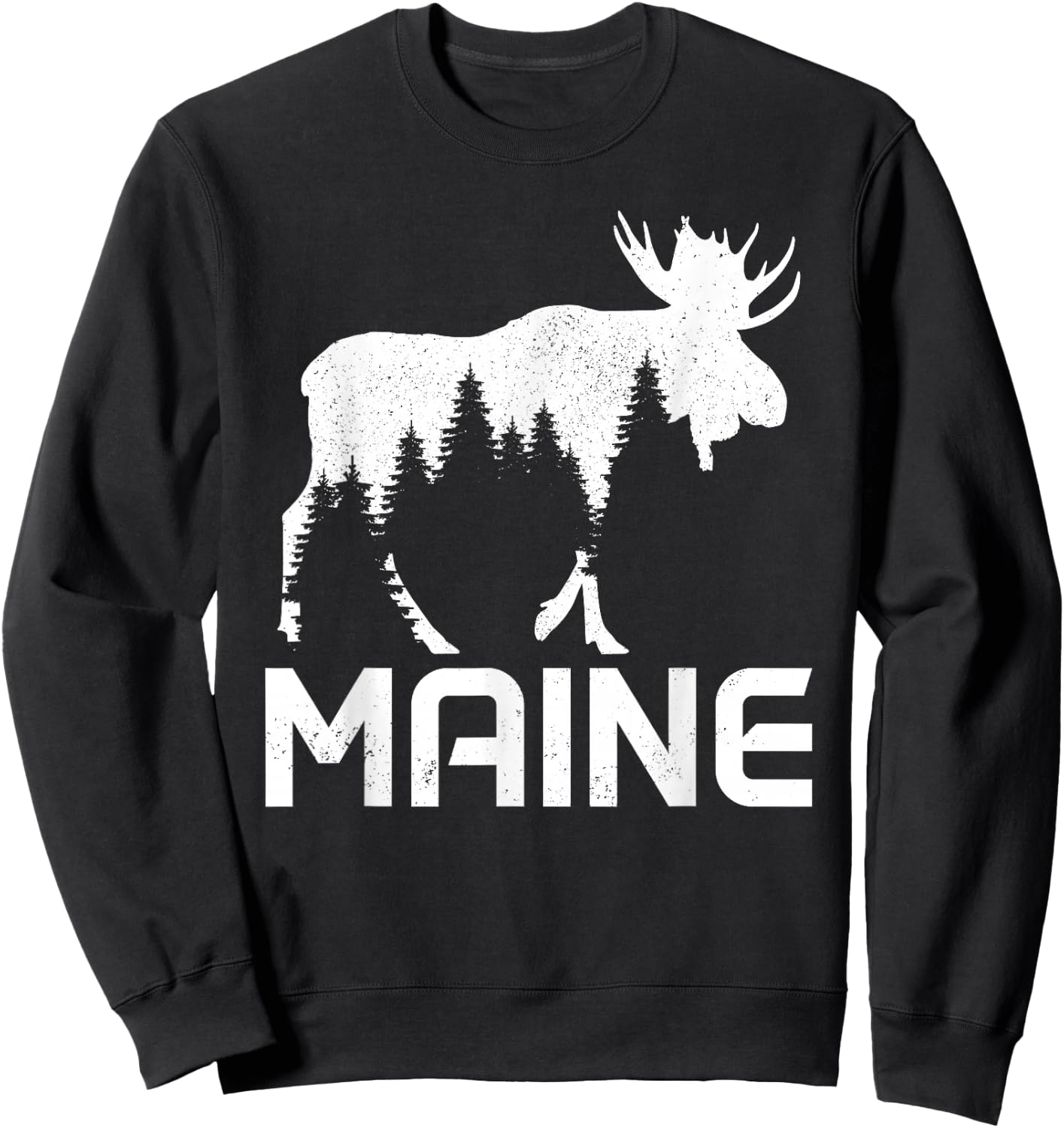 Maine Vintage Pride Souvenir Moose Nature Hiking Sweatshirt - Sweatshirt | Black