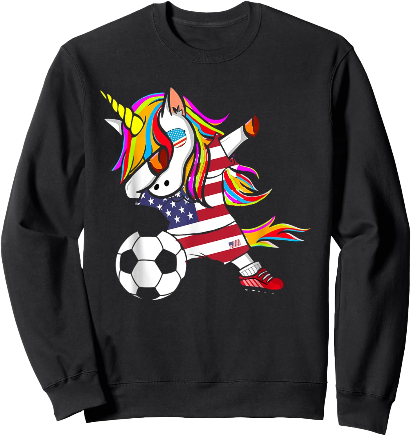 Funny Dabbing Unicorn USA Soccer - USA Flag Soccer Sweatshirt - Sweatshirt | Black