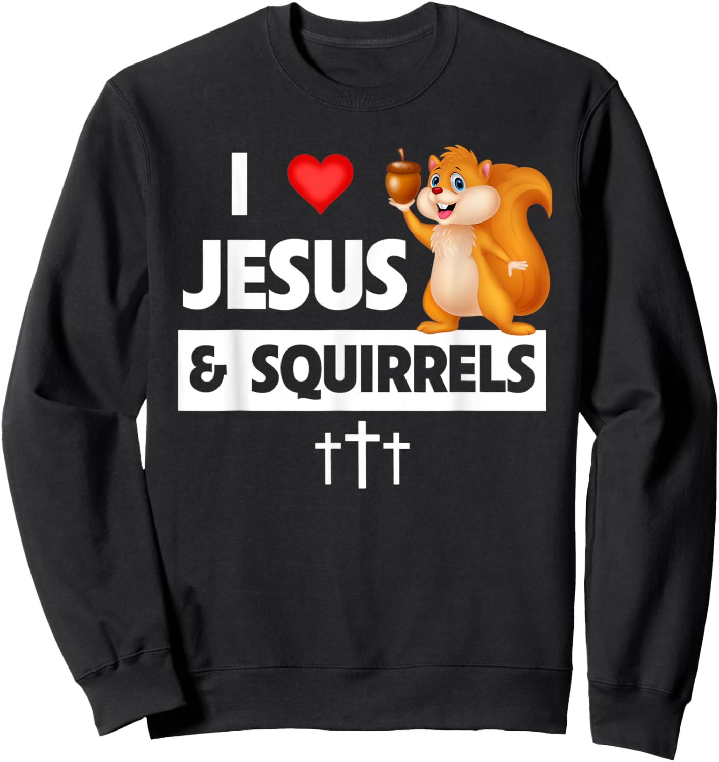 I Love Jesus and Squirrels Christian Bible Church Sunday Sweatshirt - Sweatshirt | Black