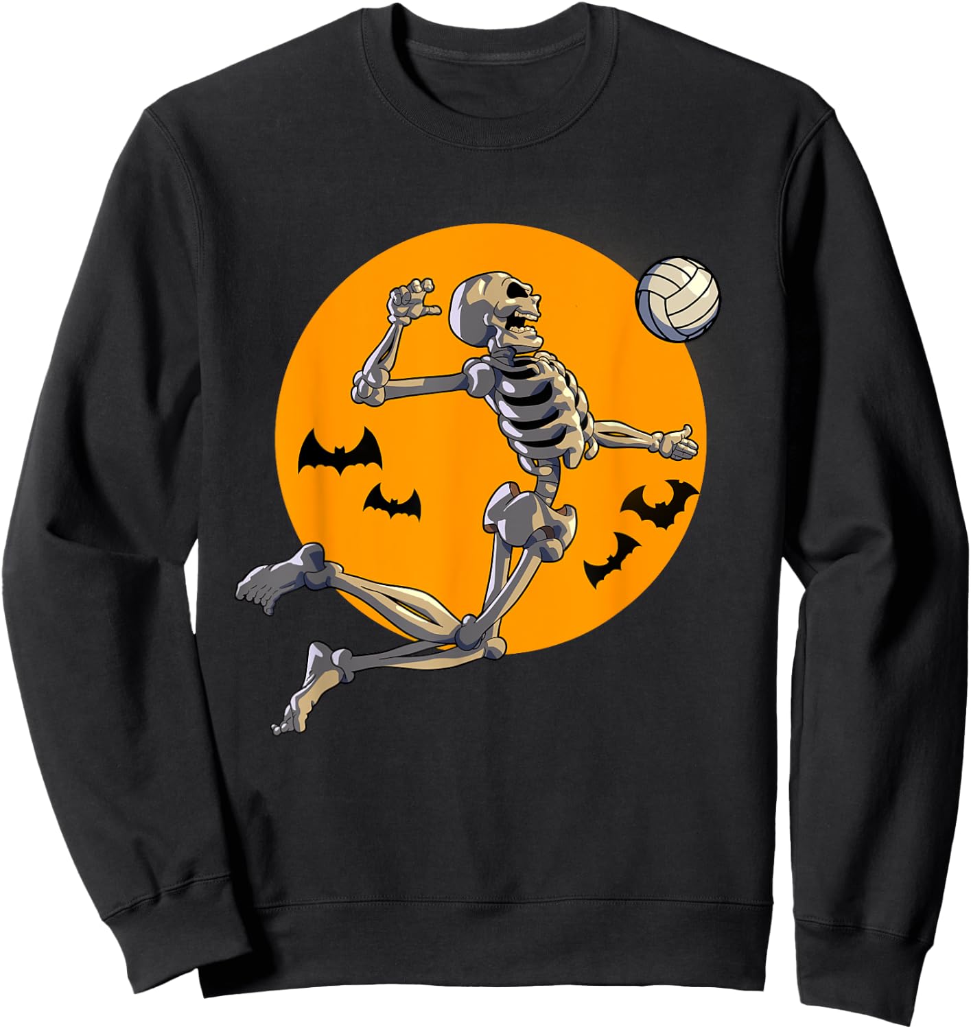 Volleyball Skeleton Women Men Volleyball Player Halloween Sweatshirt - Sweatshirt | Black