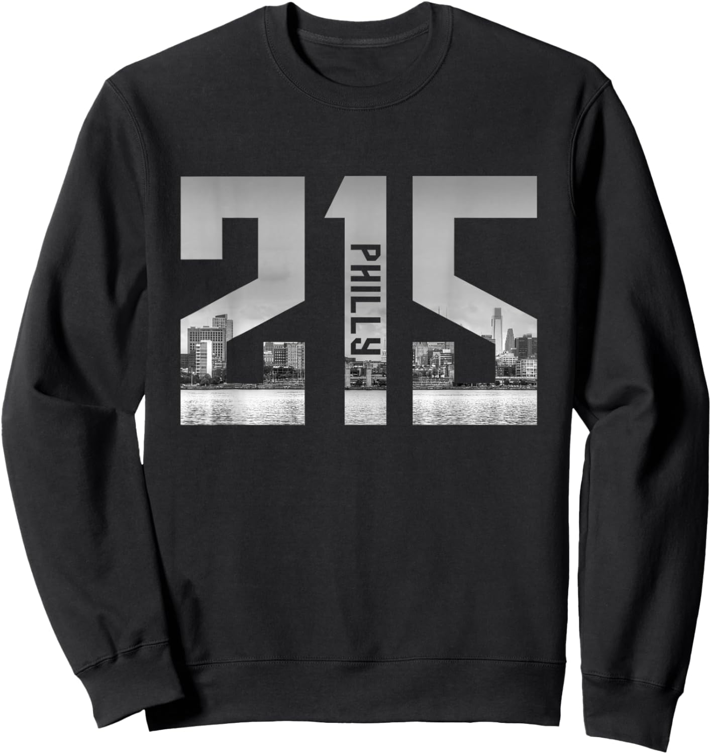 Vintage Philadelphia Philly 215 Area Code Skyline Sweatshirt - Sweatshirt | Black