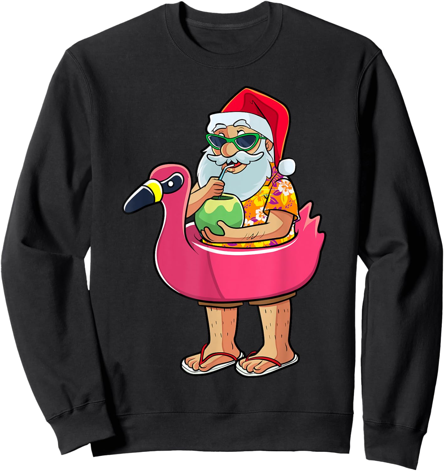 Christmas in July Funny Santa Flamingo Pool Float Summer Men Sweatshirt - Sweatshirt | Black