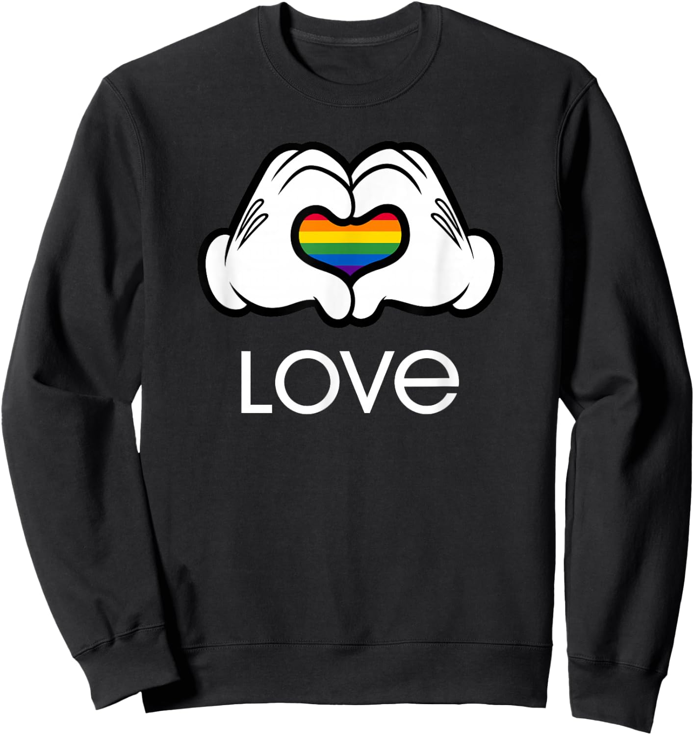 Disney Mickey And Friends Hands Rainbow Heart Love Sweatshirt - Sweatshirt | Black