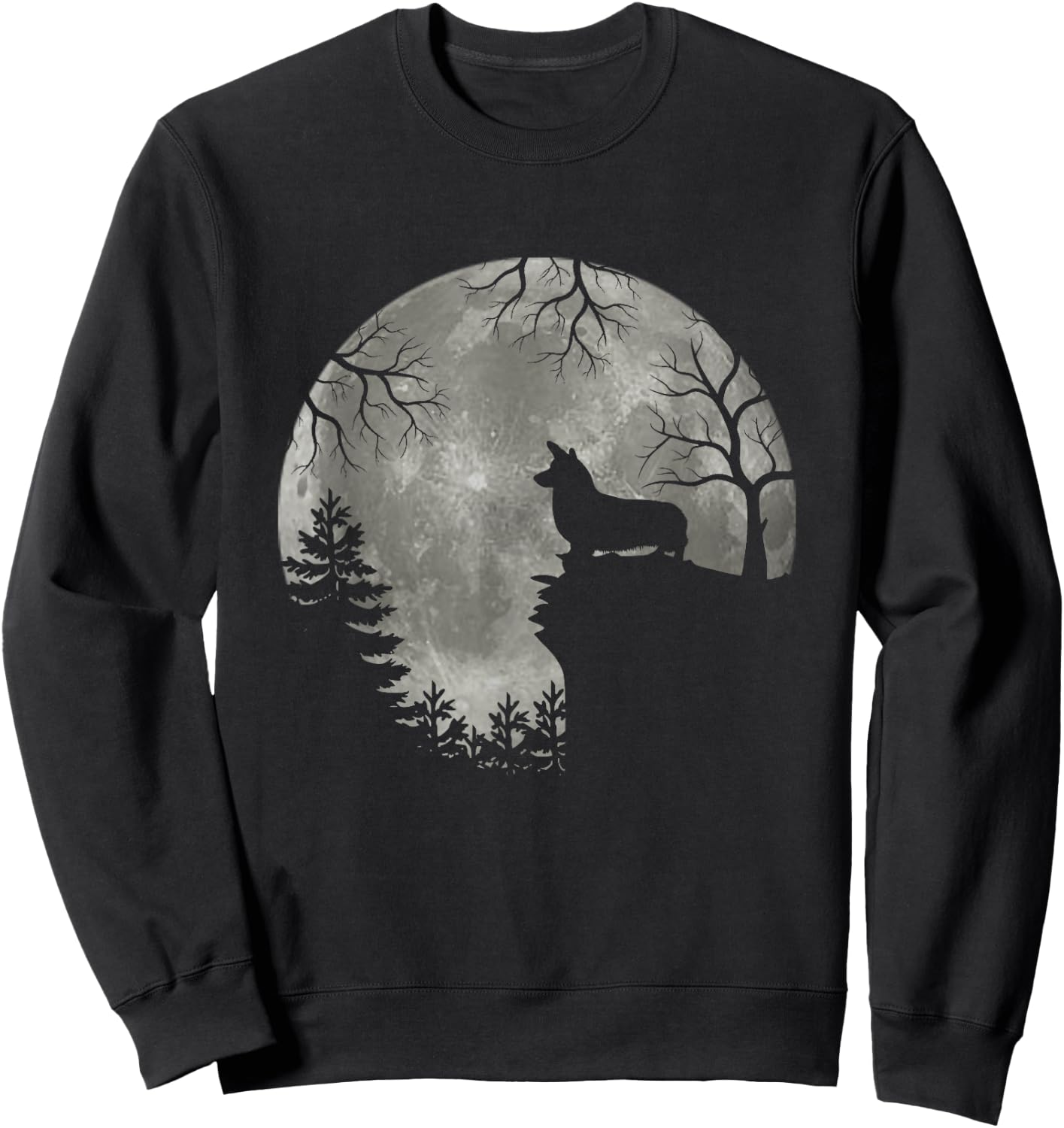 Corgi Dog Moon Howl in Forest Halloween Costume Sweatshirt - Sweatshirt | Black