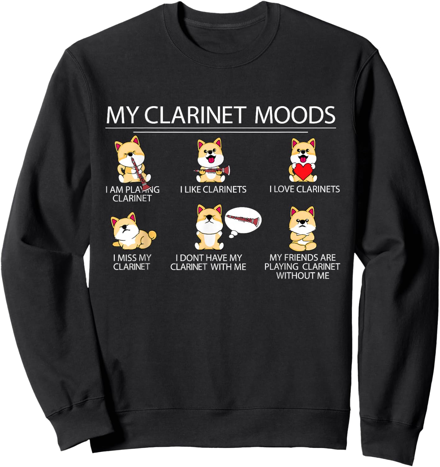 Clarinet Player Shiba Inu Dog Musician Children Clarinet Sweatshirt - Sweatshirt | Black