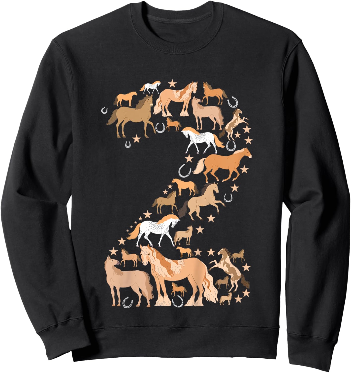 Little Girls 2 Years Old 2nd Birthday Horse Graphic Cute Sweatshirt - Sweatshirt | Black