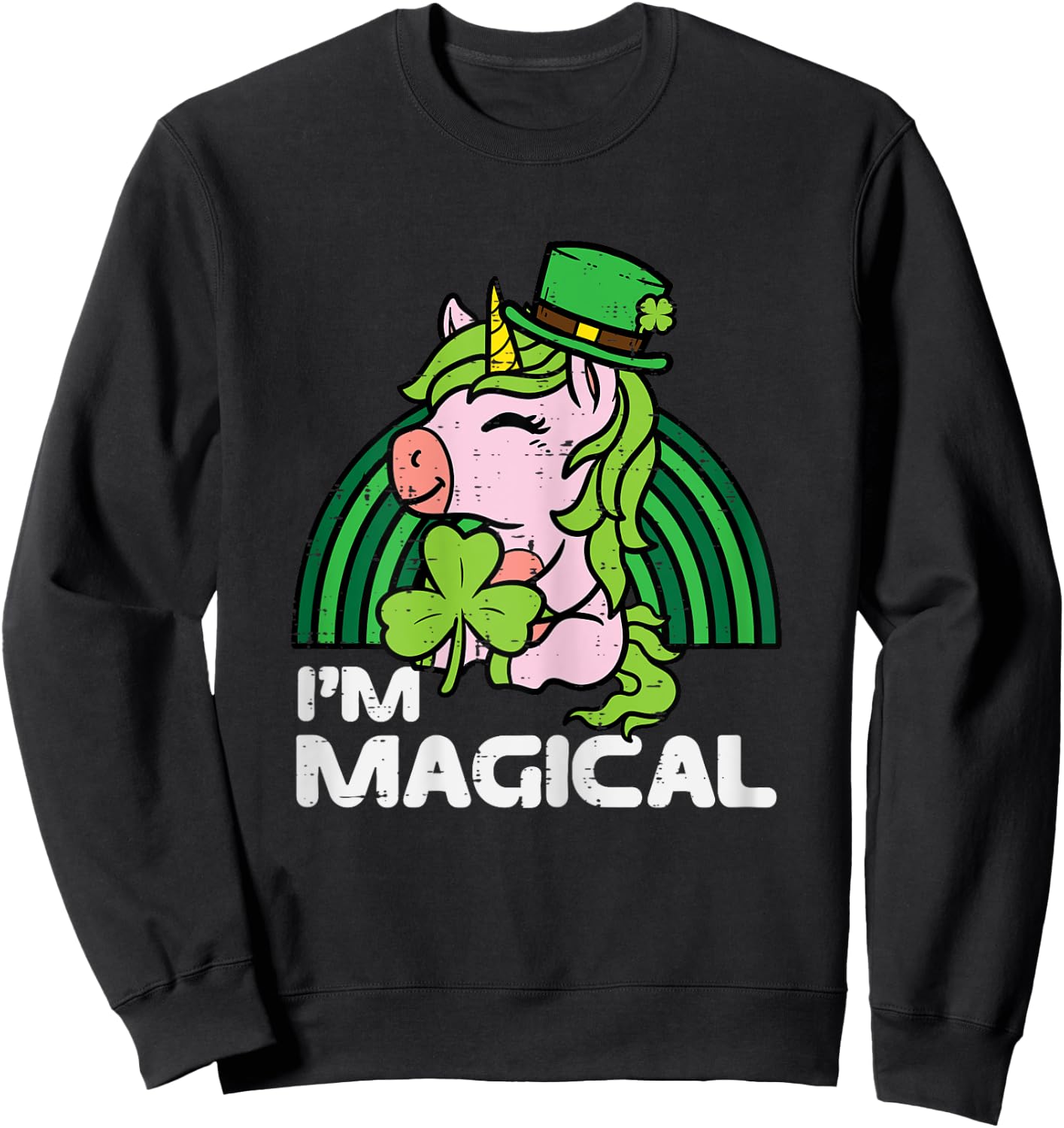 St Patricks Day Unicorn Im Magical Irish Girls Kids Toddlers Sweatshirt - Sweatshirt | Black