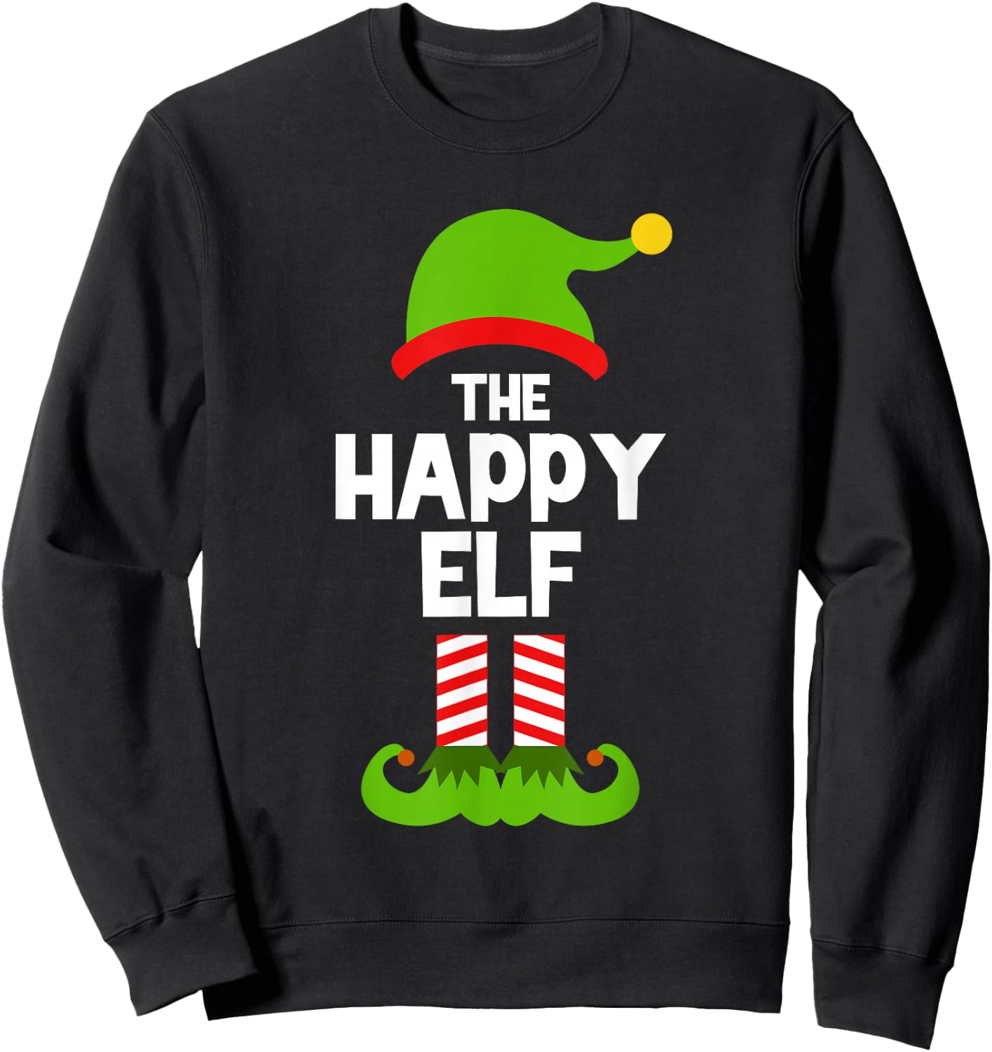 Funny The Happy Elf Christmas Family Party Pajama Sweatshirt - Sweatshirt | Black