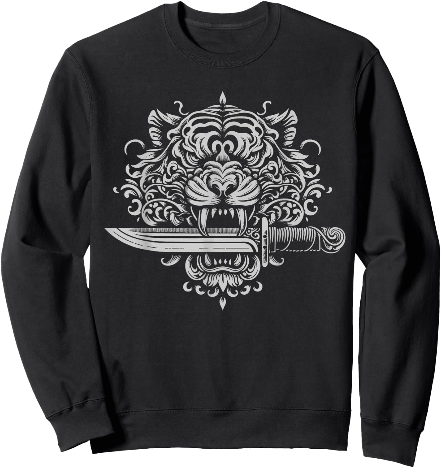 Sak Yant Muay Thai MMA Tattoo Tiger Head Knife Martial Art Sweatshirt - Sweatshirt | Black