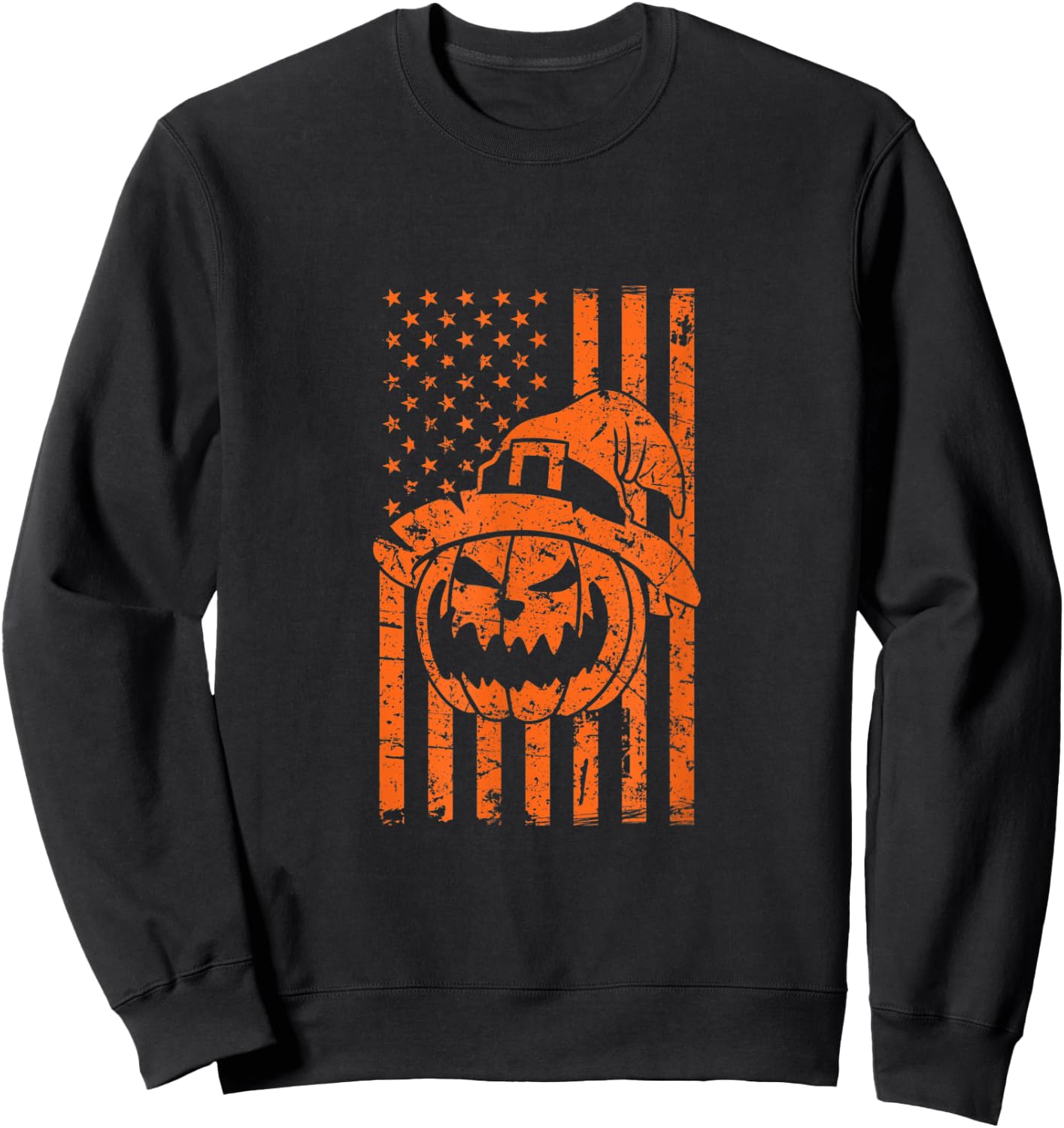 Grunge American flag with Pumpkin Halloween Kids Men Sweatshirt - Sweatshirt | Black