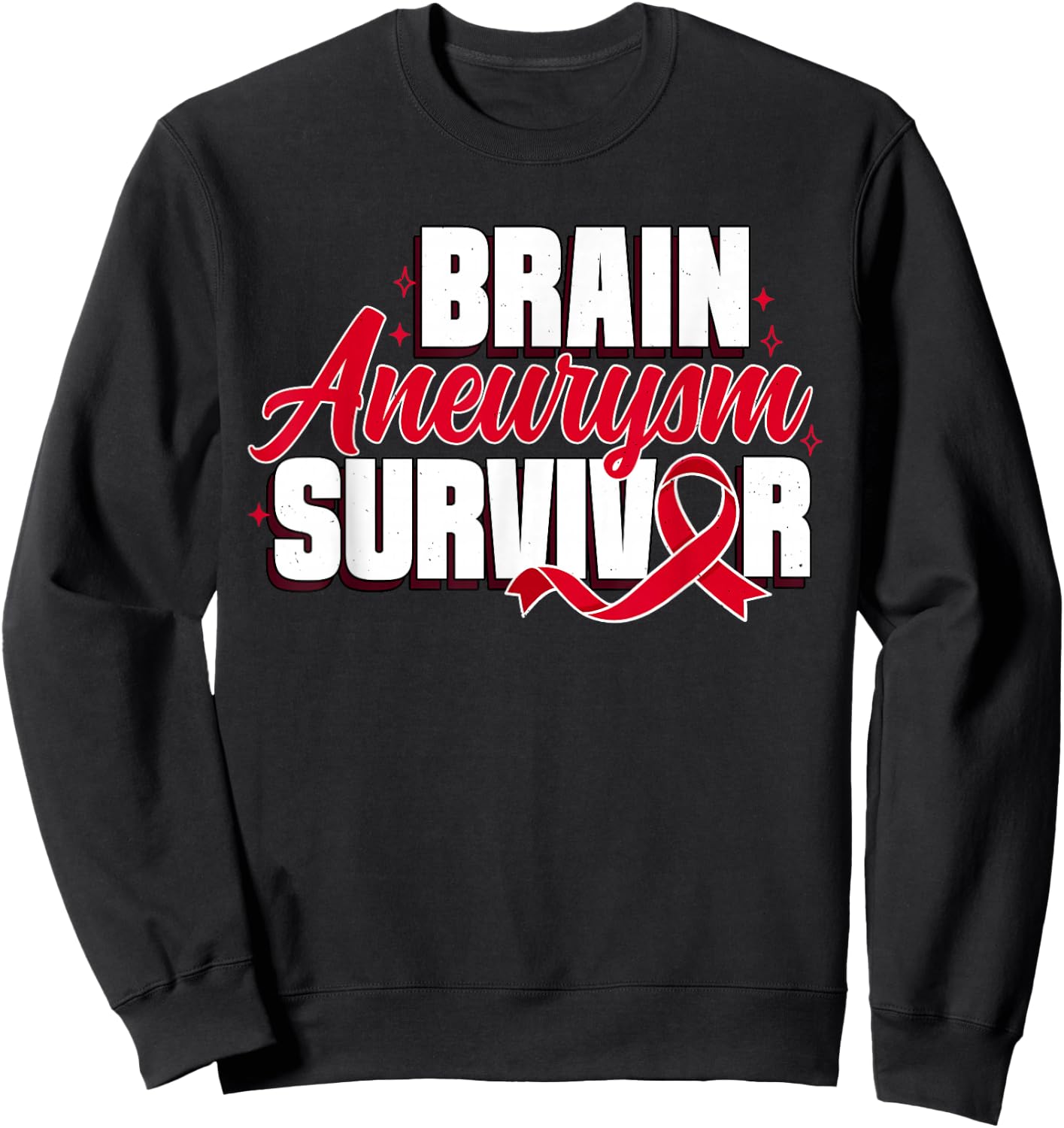 Brain Aneurysm Survivor Recovery Red Ribbon Awareness Sweatshirt - Sweatshirt | Black
