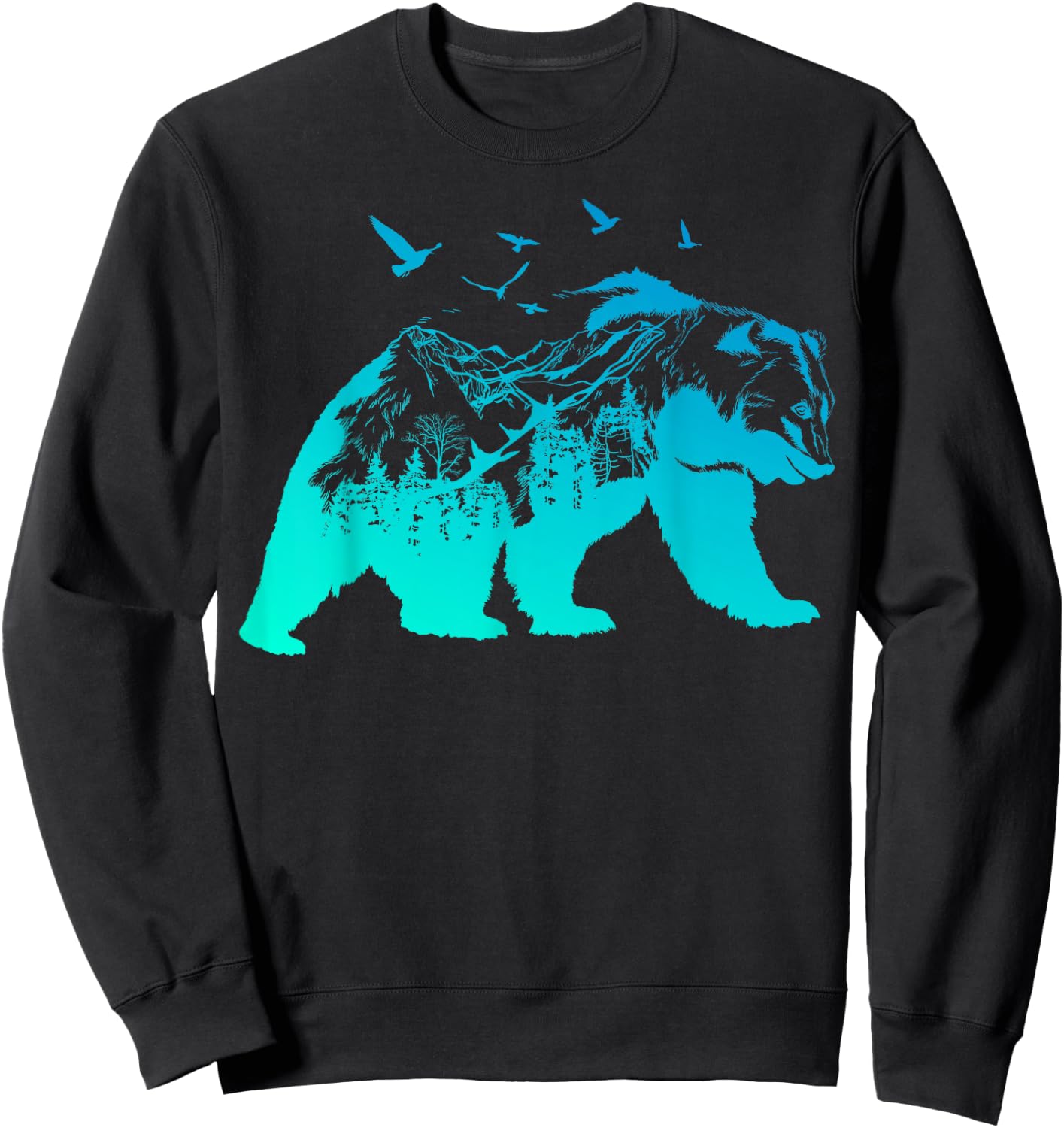 Bear Nature Outdoor Mountains Forest Trees Bear Wildlife Sweatshirt - Sweatshirt | Black