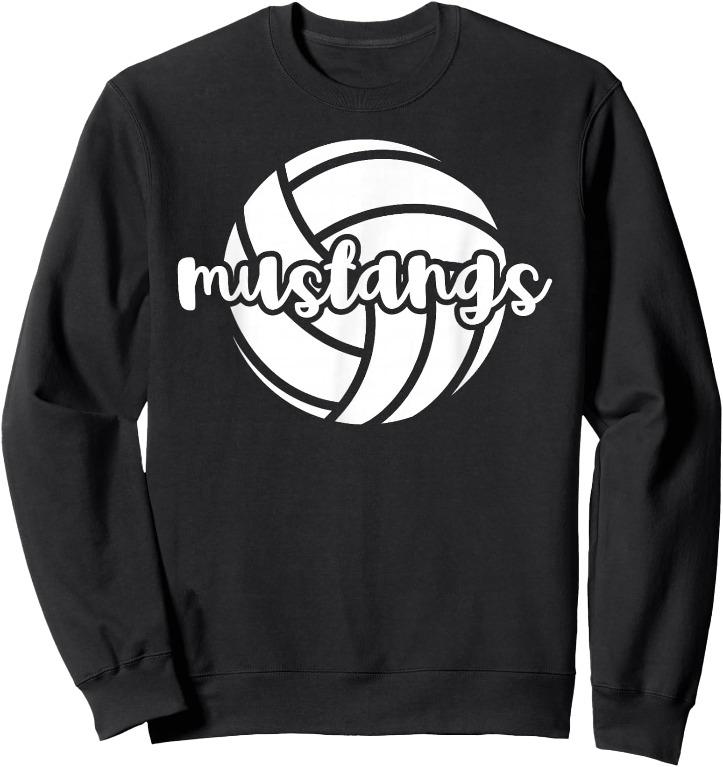 Mustangs Volleyball Team Mascot School Spirit Game Night Sweatshirt - Sweatshirt | Black