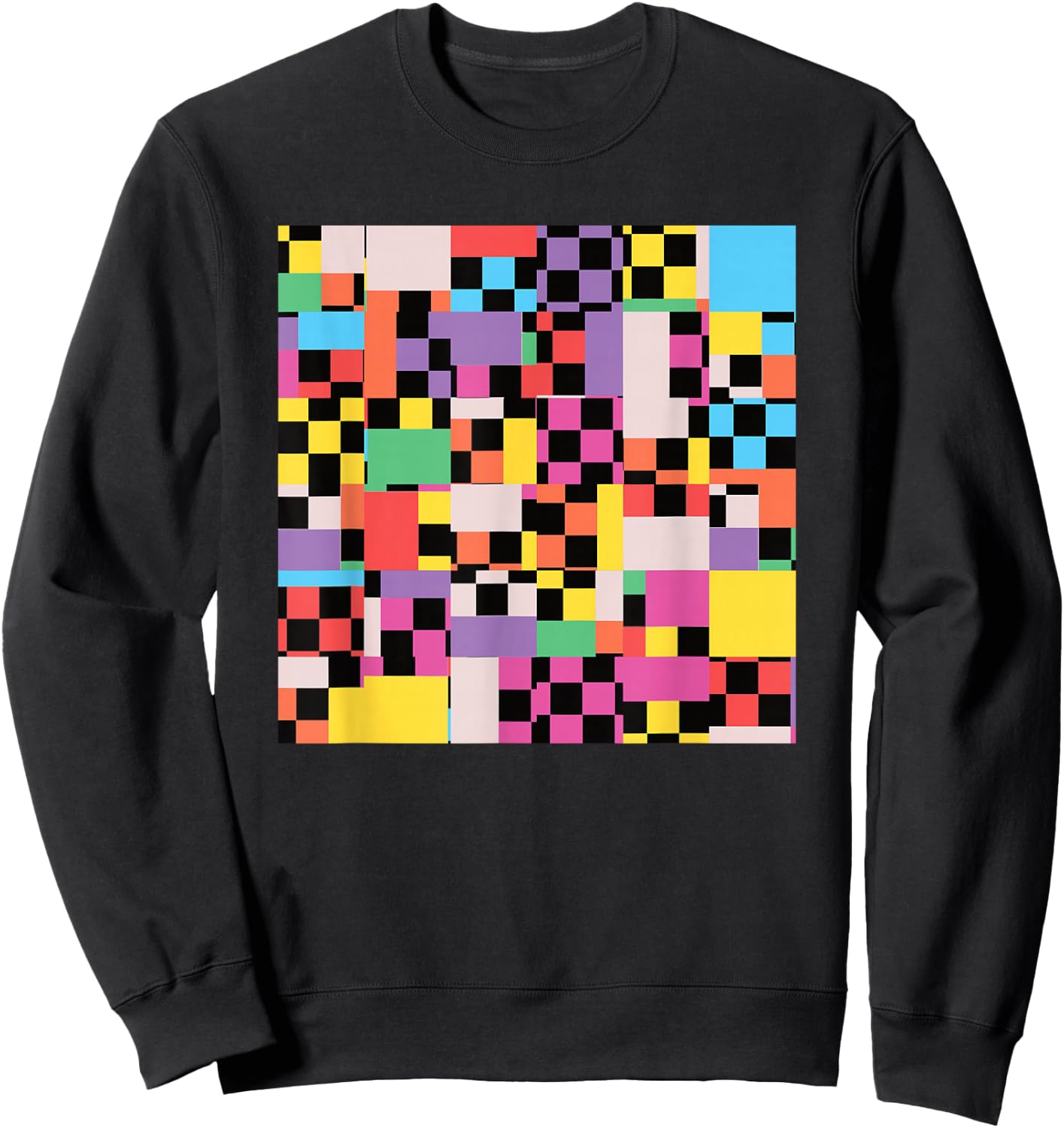 Retro Colorful Checkered Pattern Checkerboard Men Women Sweatshirt - Sweatshirt | Black