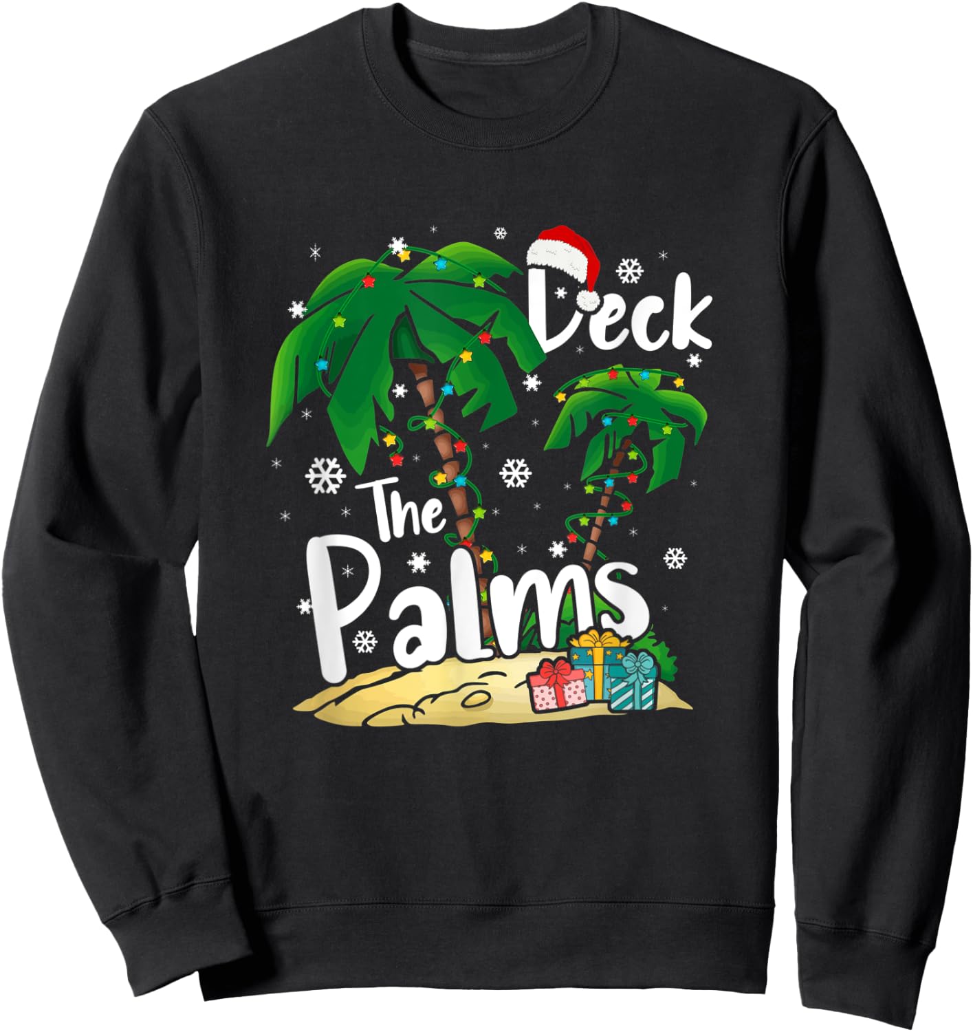 Deck The Palms Tropical Hawaii Christmas Palm Tree Lights Sweatshirt - Sweatshirt | Black