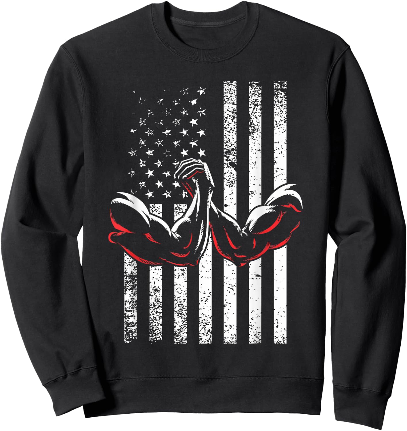 USA Flag Arm Wrestling Table Patriotic Armwrestling Machine Sweatshirt - Sweatshirt | Black