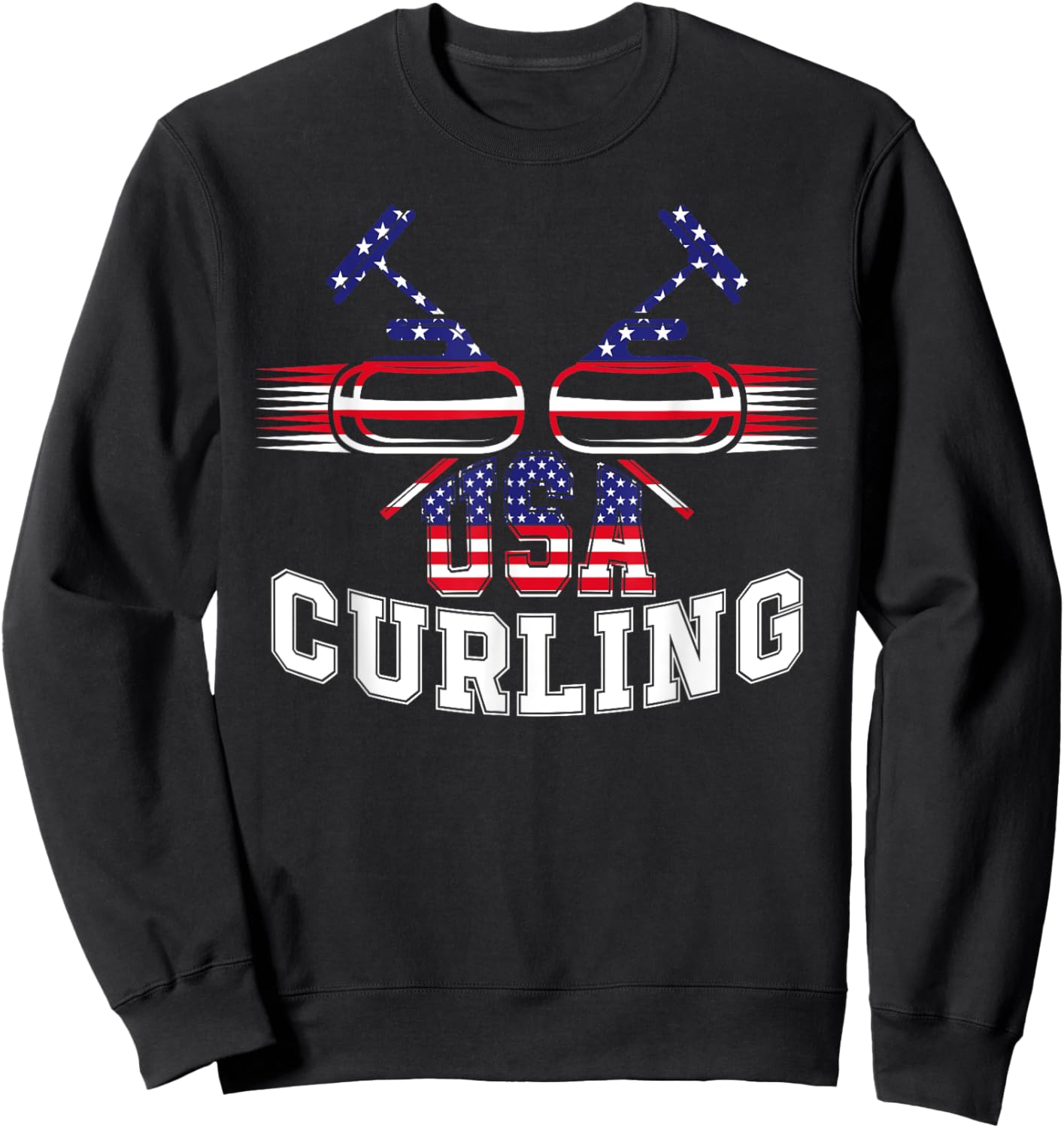 American Flag USA Team Curling Rock Winter Sports Lovers Sweatshirt - Sweatshirt | Black