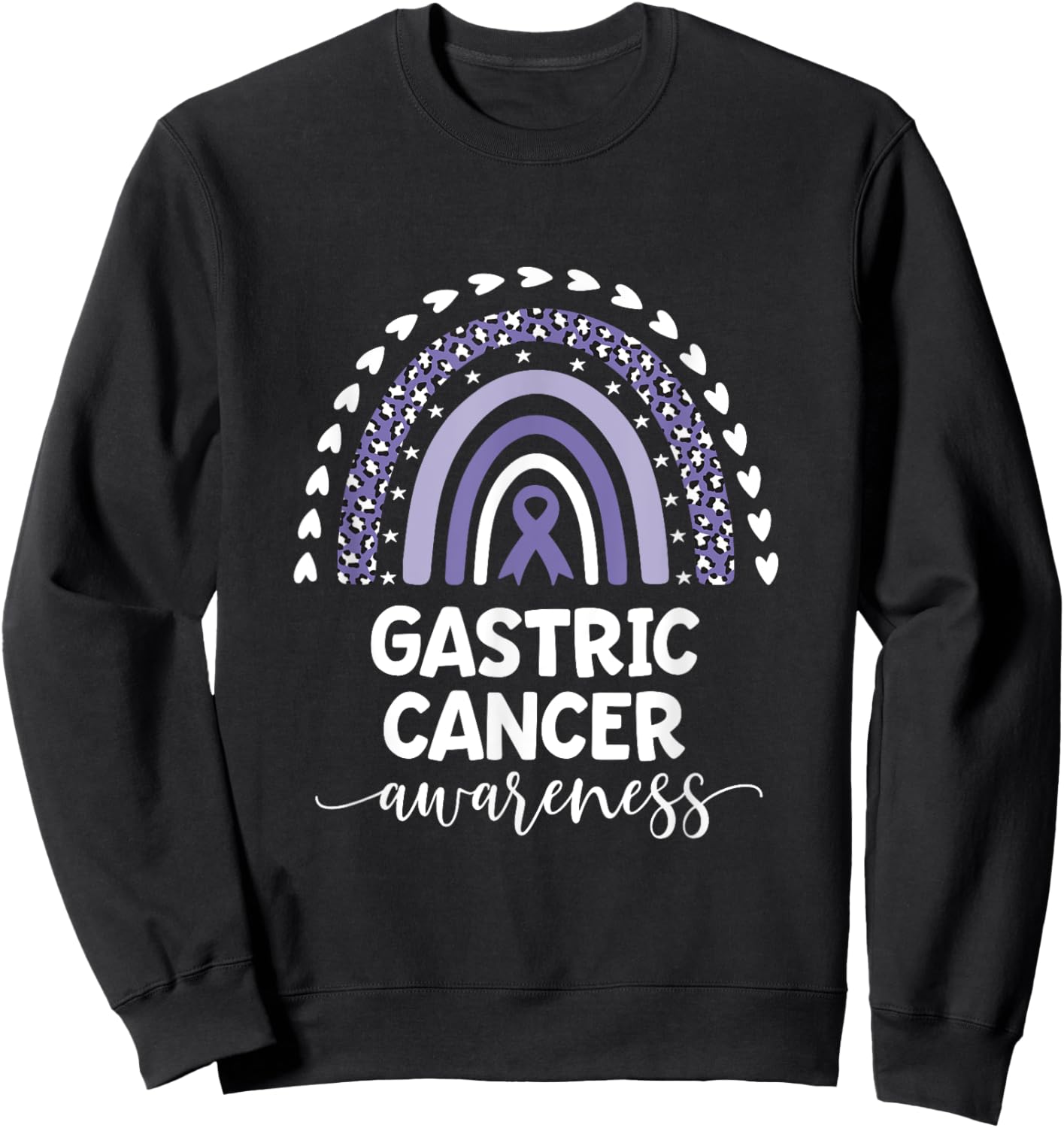 Purple Rainbow Ribbon Love Support Gastric Cancer Awareness Sweatshirt - Sweatshirt | Black