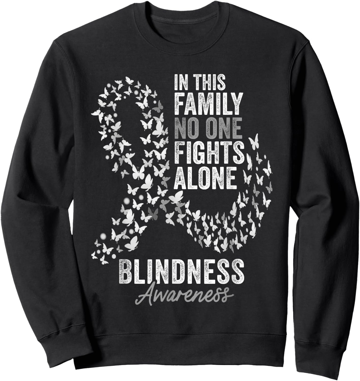 Blindness Awareness Month Butterflies White Ribbon Sweatshirt - Sweatshirt | Black