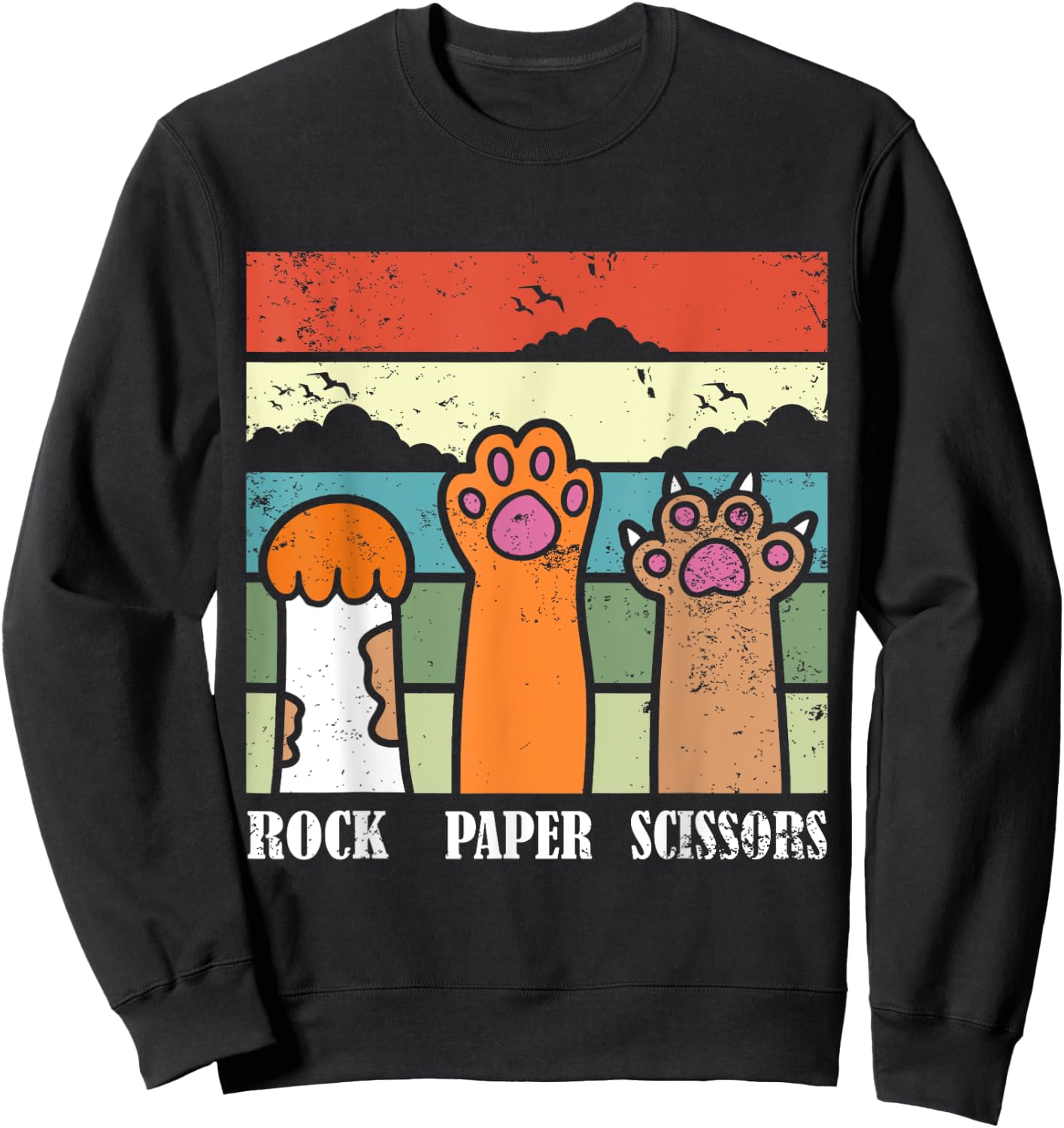 Rock Paper Scissors Game Kitten Lover Animal Paws Cat Sweatshirt - Sweatshirt | Black