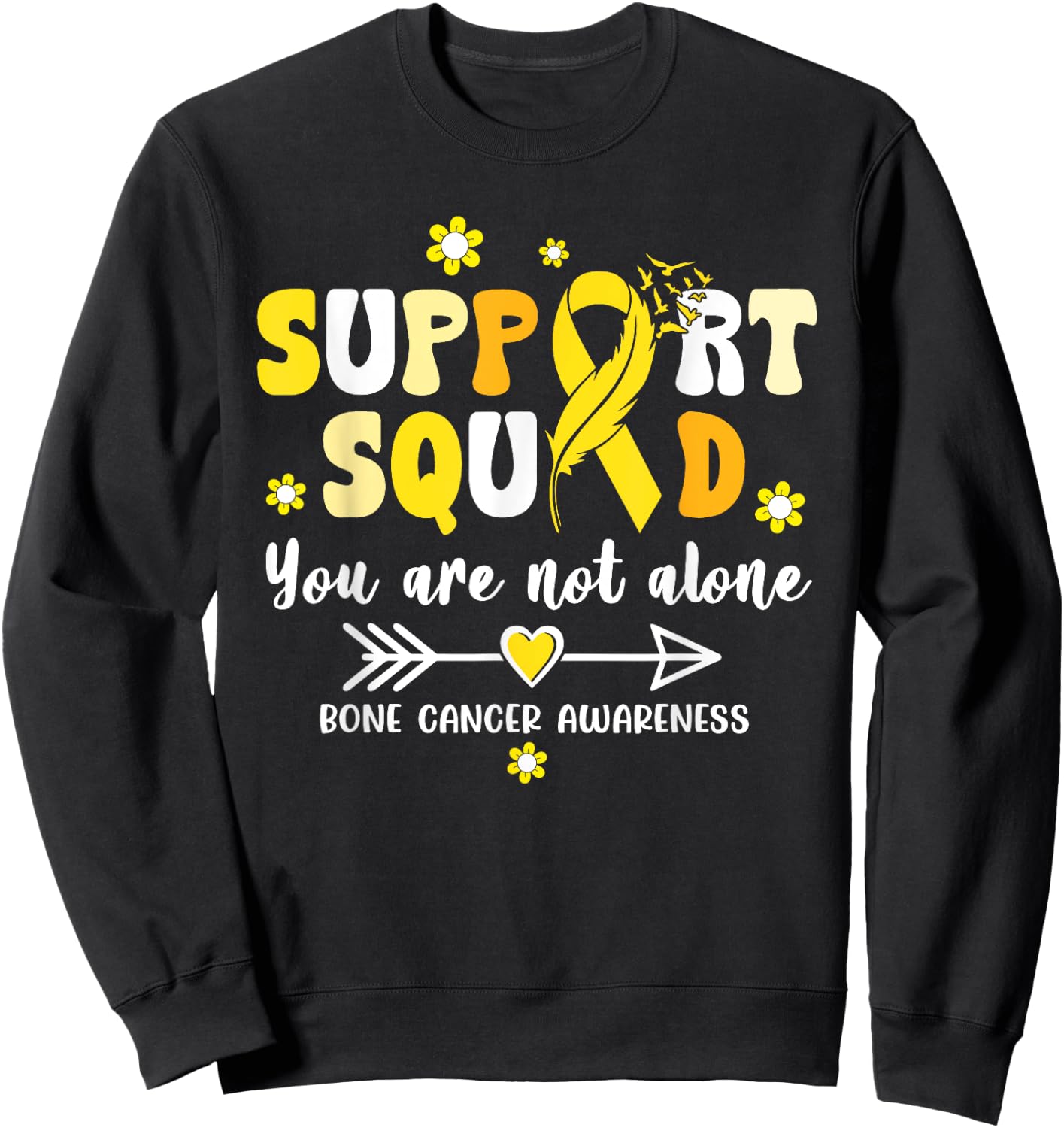 Groovy Support Squad Yellow Ribbon Bone Cancer Awareness Sweatshirt - Sweatshirt | Black