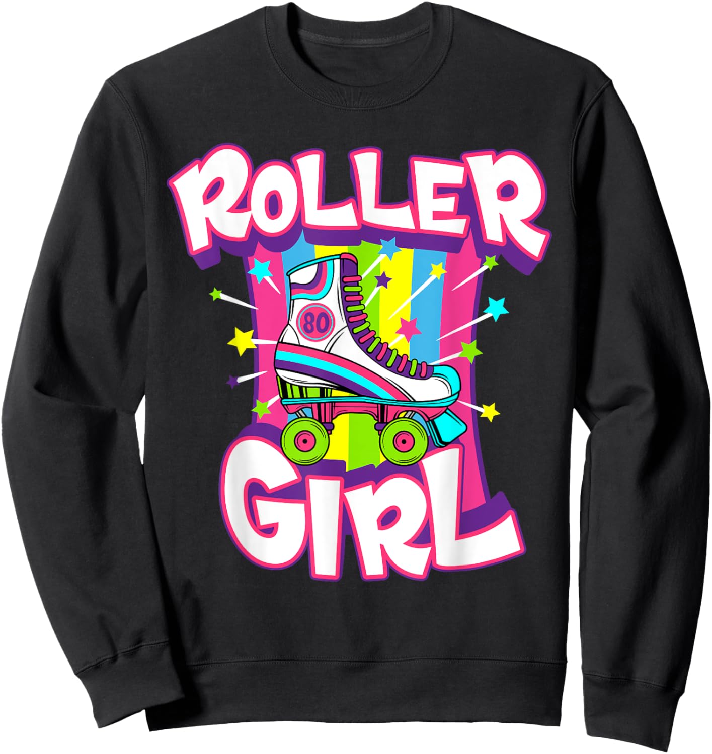 Roller Girl Funny 70s Vintage Roller Skate Seventies Costume Sweatshirt - Sweatshirt | Black